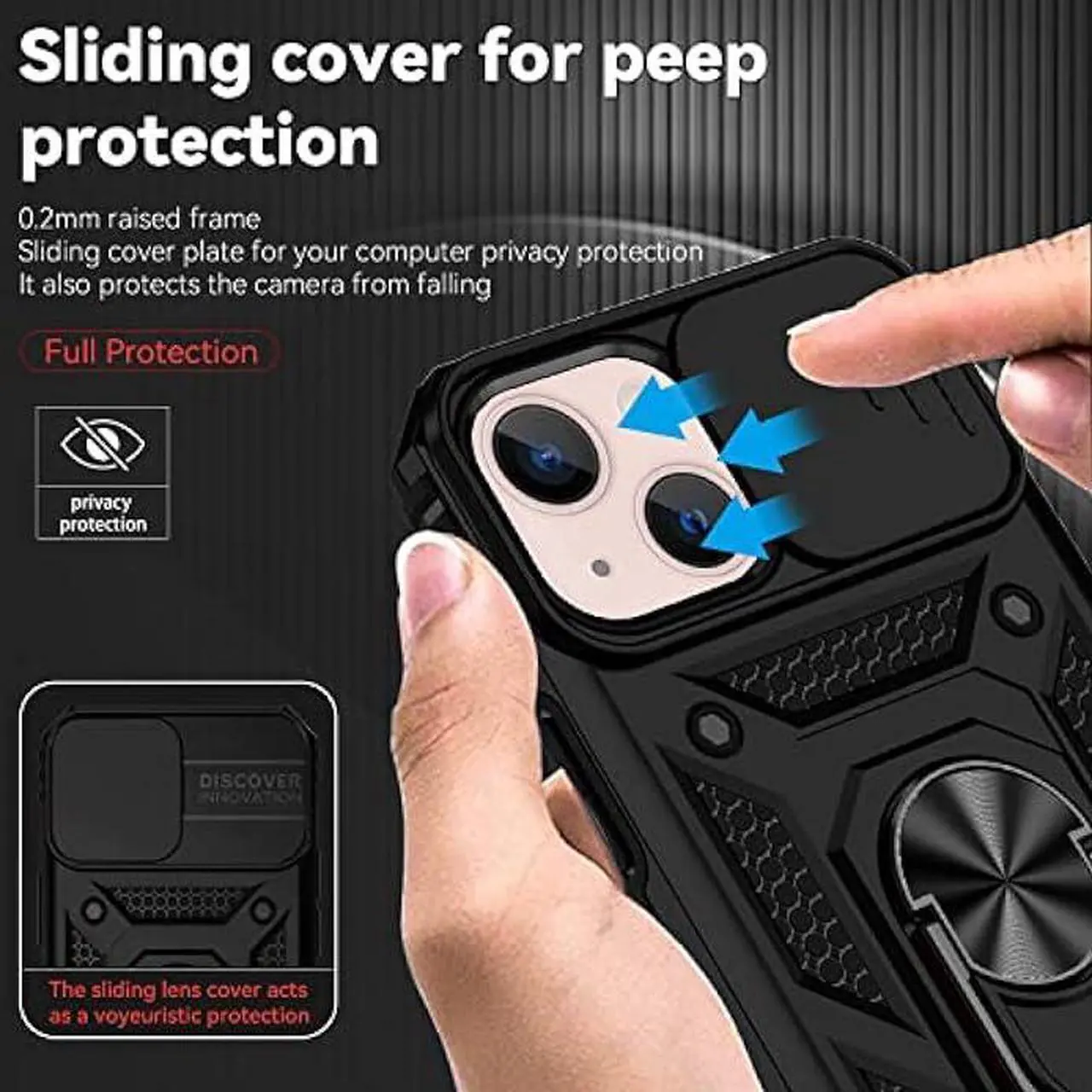Alt view image 2 of 6 - Hitaoyou iPhone 13 Case, Phone Case iPhone 13,iPhone 13 Case with Camera Cover & Kickstand Military Grade Shockproof Heavy Duty Protective with Magnetic Car Mount Holder Case for iPhone 13,Black