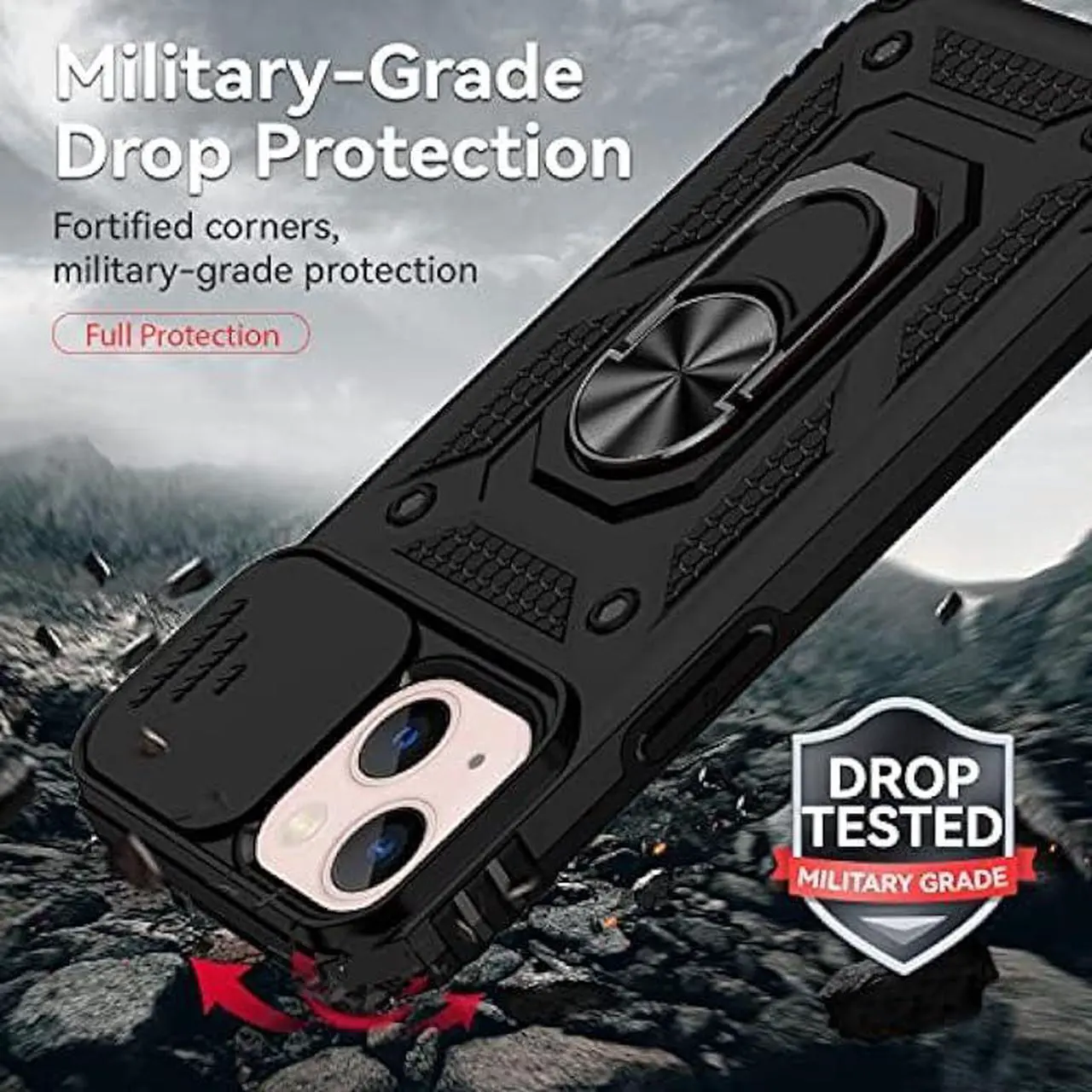 Alt view image 5 of 6 - Hitaoyou iPhone 13 Case, Phone Case iPhone 13,iPhone 13 Case with Camera Cover & Kickstand Military Grade Shockproof Heavy Duty Protective with Magnetic Car Mount Holder Case for iPhone 13,Black