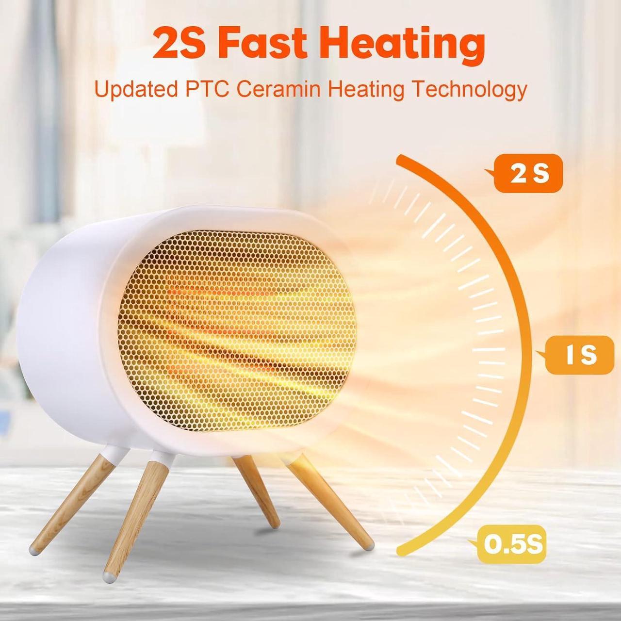Alt view image 2 of 7 - 1000W Small Space Heaters for Indoor Use, PTC Fast Heating Ceramic Heater, Cute Portable Space Heater for Office, Home, Bedroom, Bathroom, Desk