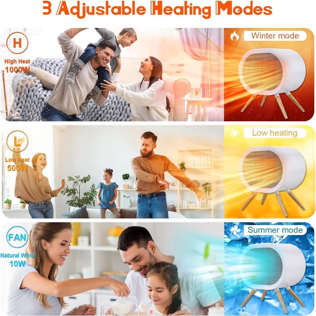 Alt view image 4 of 7 - 1000W Small Space Heaters for Indoor Use, PTC Fast Heating Ceramic Heater, Cute Portable Space Heater for Office, Home, Bedroom, Bathroom, Desk