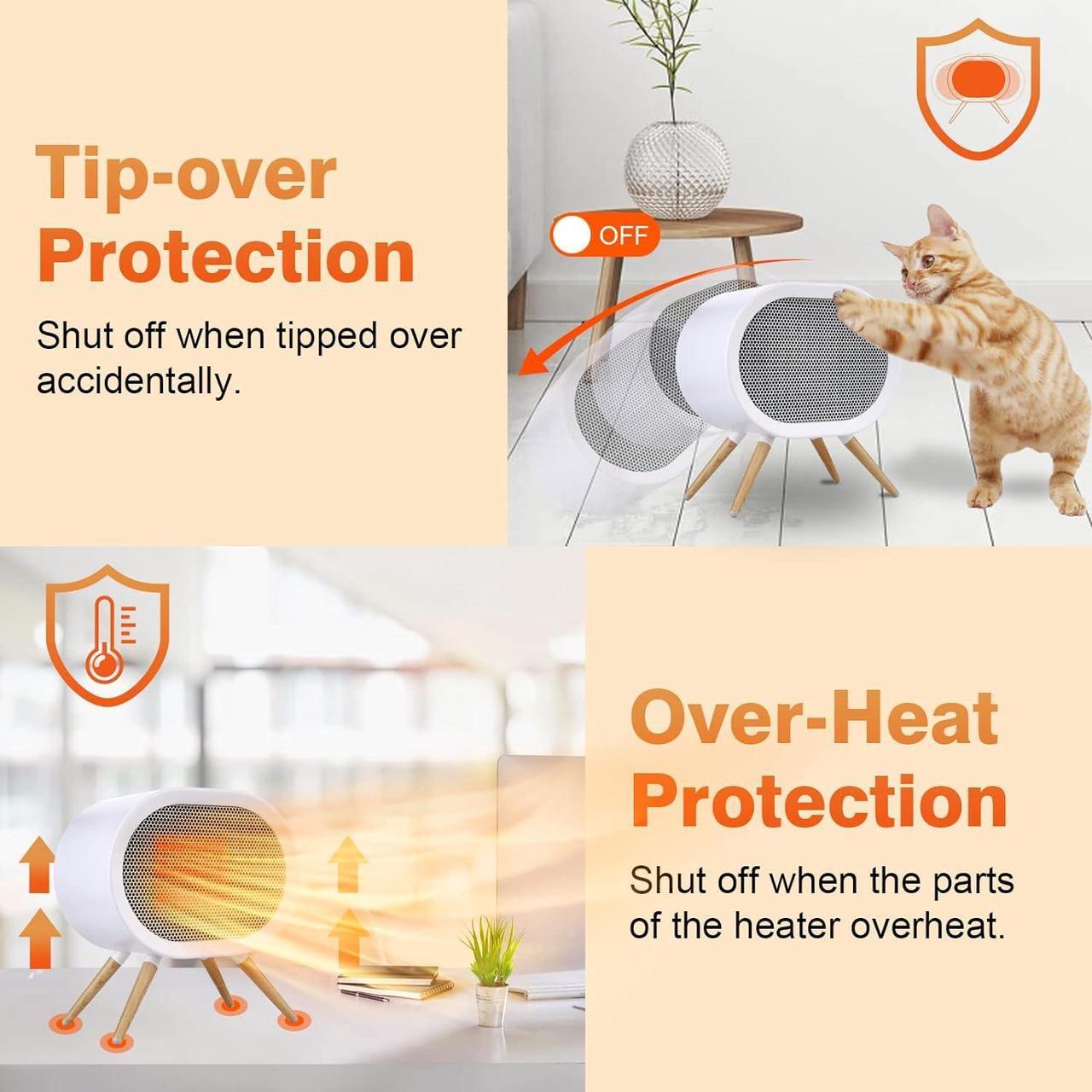 Alt view image 5 of 7 - 1000W Small Space Heaters for Indoor Use, PTC Fast Heating Ceramic Heater, Cute Portable Space Heater for Office, Home, Bedroom, Bathroom, Desk