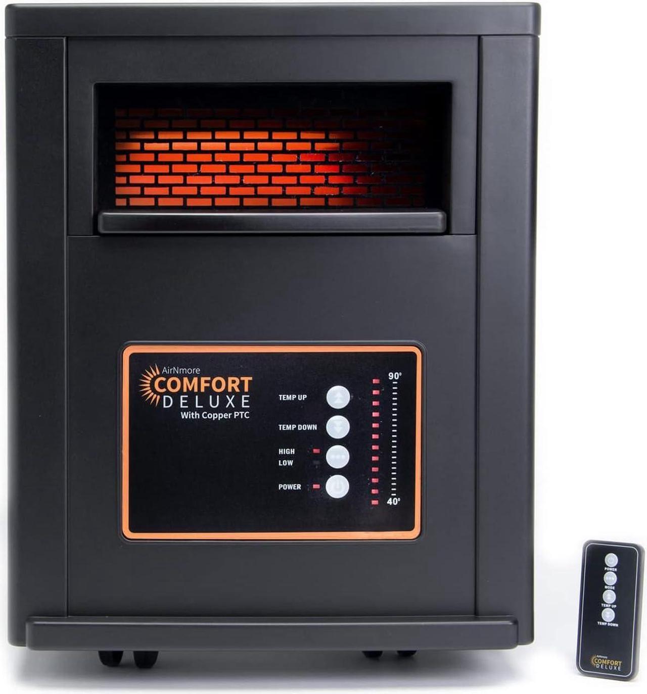 Alt view image 2 of 5 - AirNmore Comfort Deluxe with Copper PTC, Infrared Space Heater with Remote, 1500 Watt, ETL Listed