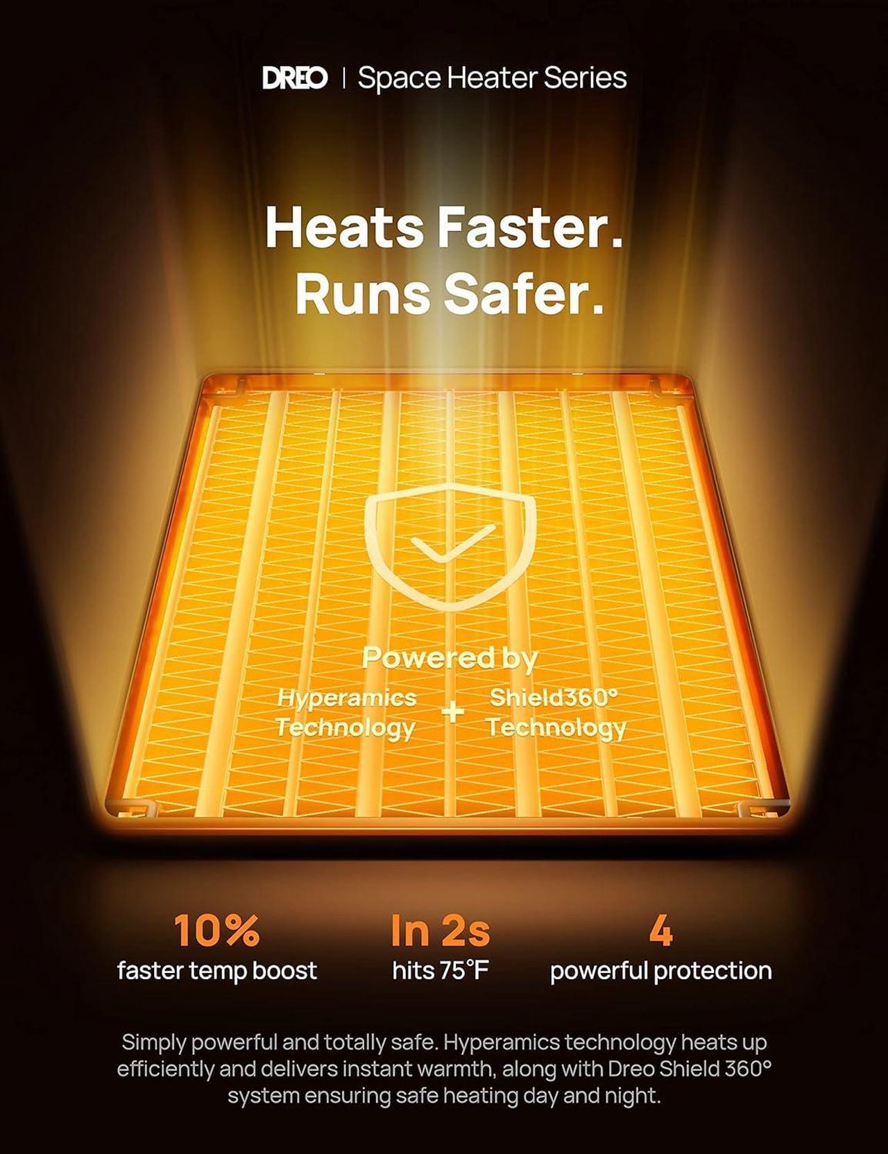 Alt view image 4 of 7 - Dreo Space Heater for Bathroom and Indoor, Portable Heater, 1500W Safe and Quiet PTC Ceramic Heater, 40-95°F Digital Thermostat, 70°Oscillating, Remote, ALCI Safety Plug, 12h Timer, 5 Modes