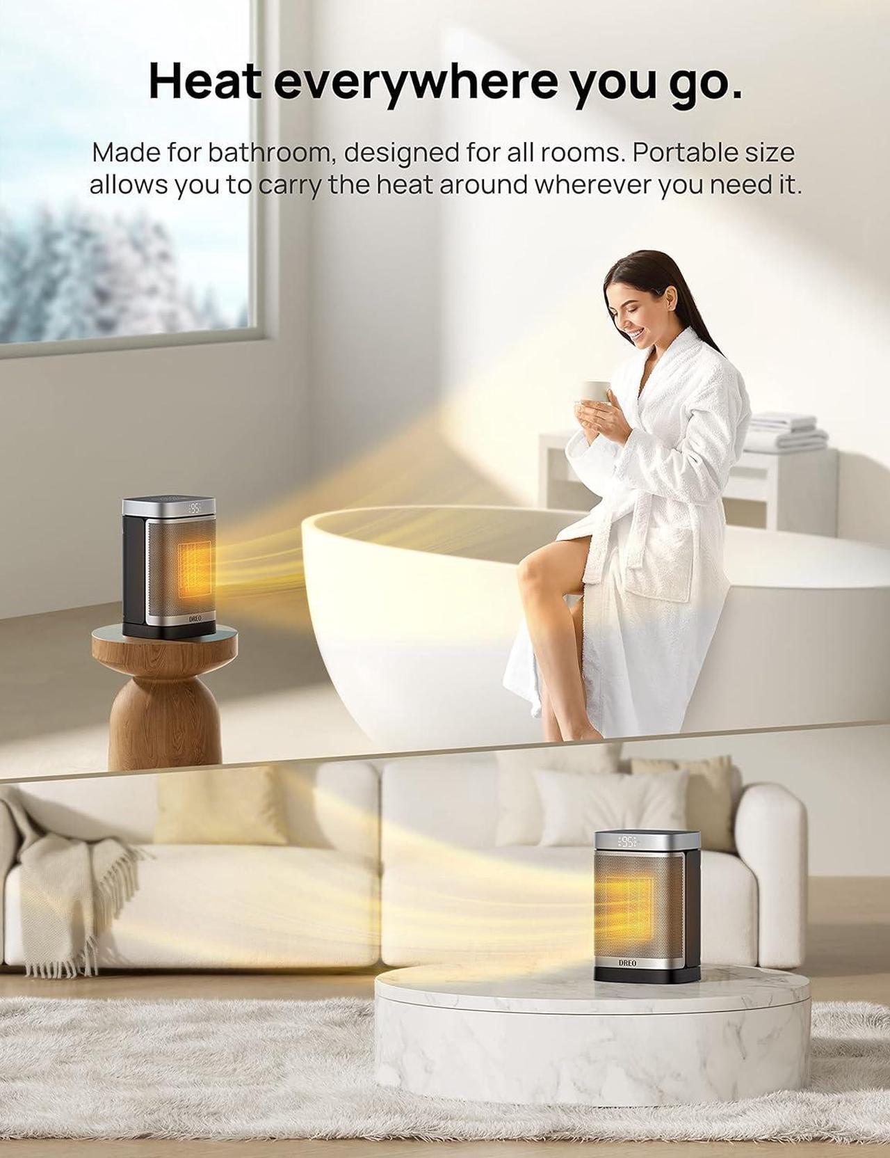 Alt view image 6 of 7 - Dreo Space Heater for Bathroom and Indoor, Portable Heater, 1500W Safe and Quiet PTC Ceramic Heater, 40-95°F Digital Thermostat, 70°Oscillating, Remote, ALCI Safety Plug, 12h Timer, 5 Modes