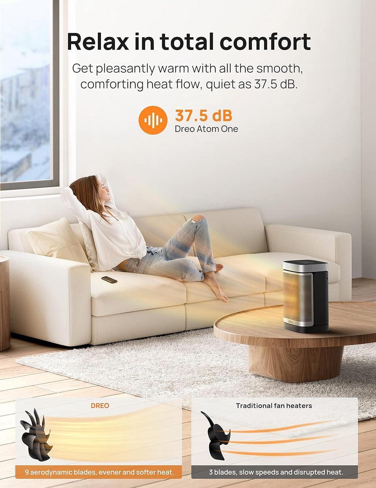 Alt view image 7 of 7 - Dreo Space Heater for Bathroom and Indoor, Portable Heater, 1500W Safe and Quiet PTC Ceramic Heater, 40-95°F Digital Thermostat, 70°Oscillating, Remote, ALCI Safety Plug, 12h Timer, 5 Modes