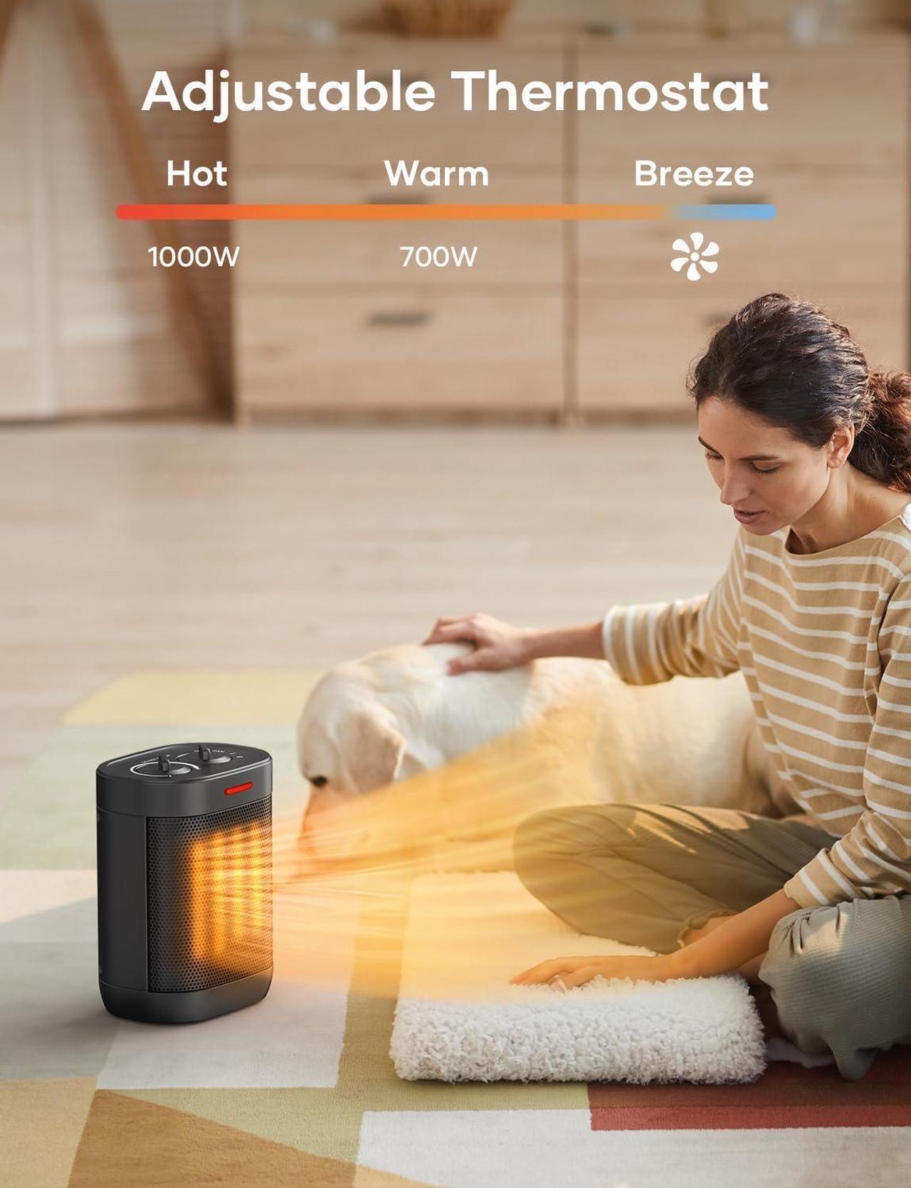 Alt view image 3 of 7 - 1000W PTC Ceramic Small Space Heaters with Overheating & Tip-Over Protection, Portable Electric Mini Heater Fast Quiet Heating for Office Bedroom Desk