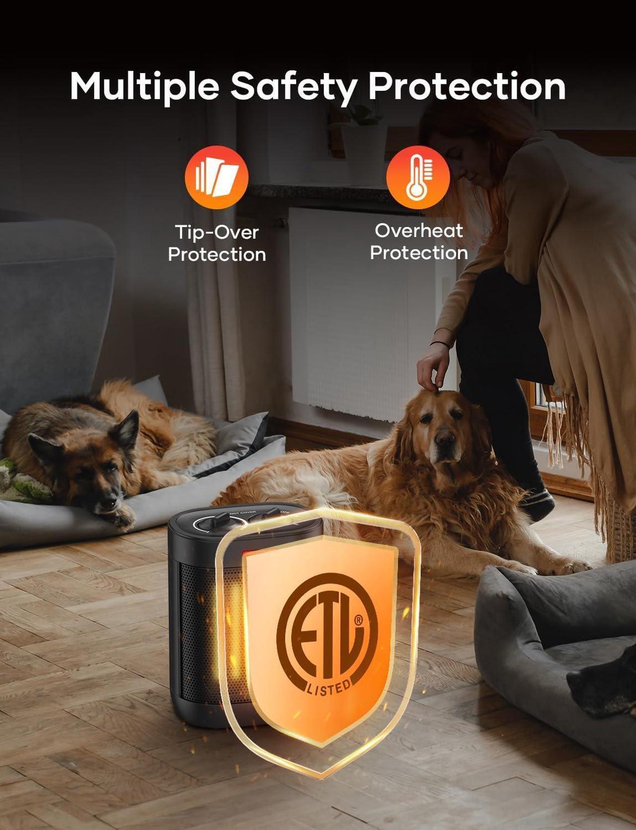 Alt view image 5 of 7 - 1000W PTC Ceramic Small Space Heaters with Overheating & Tip-Over Protection, Portable Electric Mini Heater Fast Quiet Heating for Office Bedroom Desk