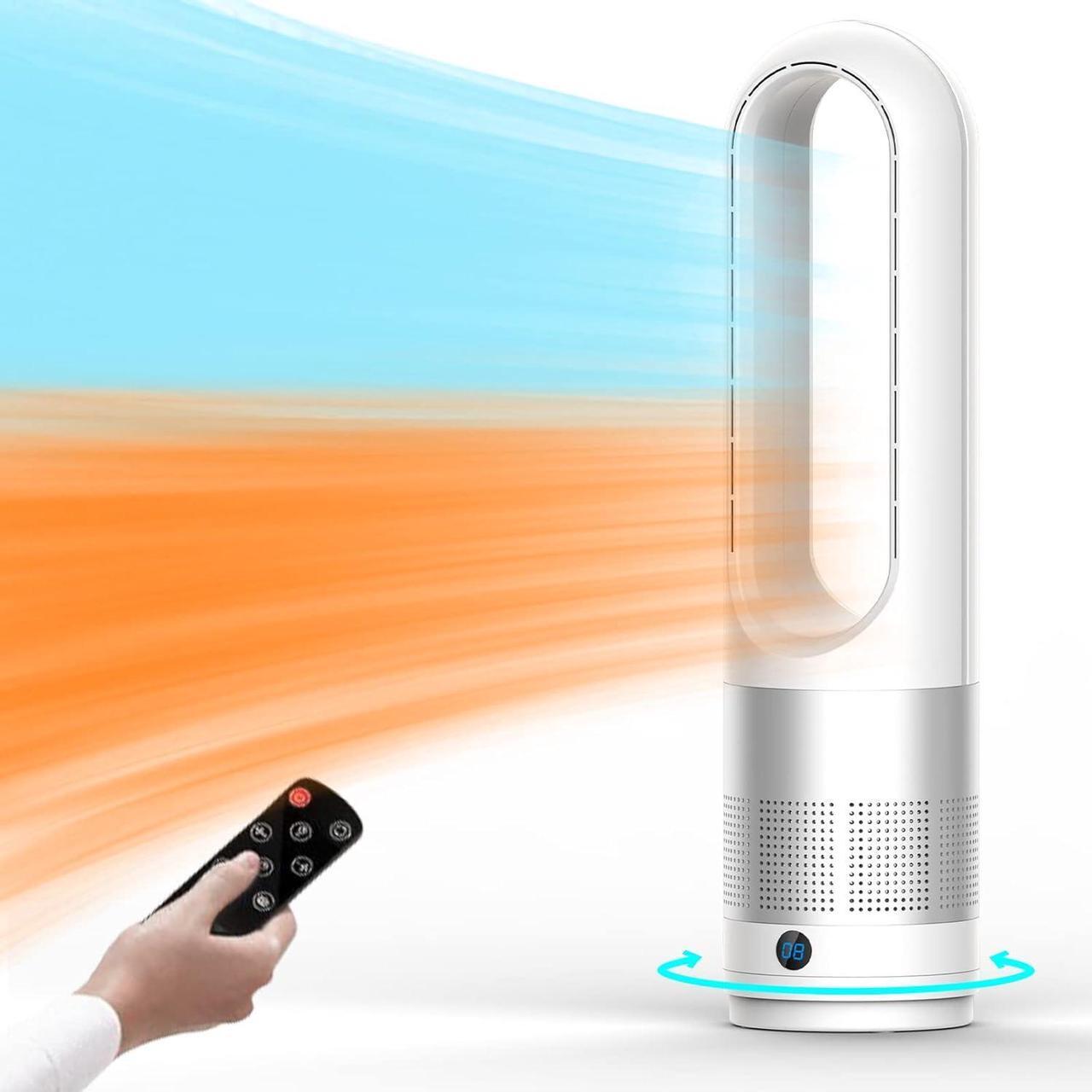 Main image of Bladeless Tower Fan, 1400W Space Heater & 40W Cooler Fan Combo with Remote, 80°Oscillation, 8 Speeds and 3 Heating Modes, 9H Timer, LED Display, Fast Safety Heat and Quiet for Bedroom, Kitchen, Office