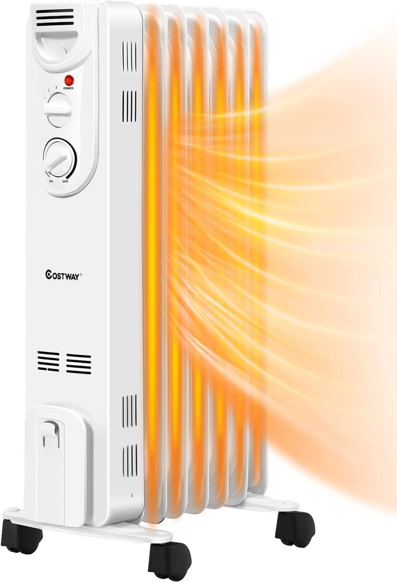 Main image of COSTWAY Oil Filled Radiator Heater, 1500W Portable Electric Heater with 3 Heat Settings, Adjustable Thermostat, Overheat & Tip-Over Protection, Small Quiet Space Heater for Indoor Use, Bedroom, Office