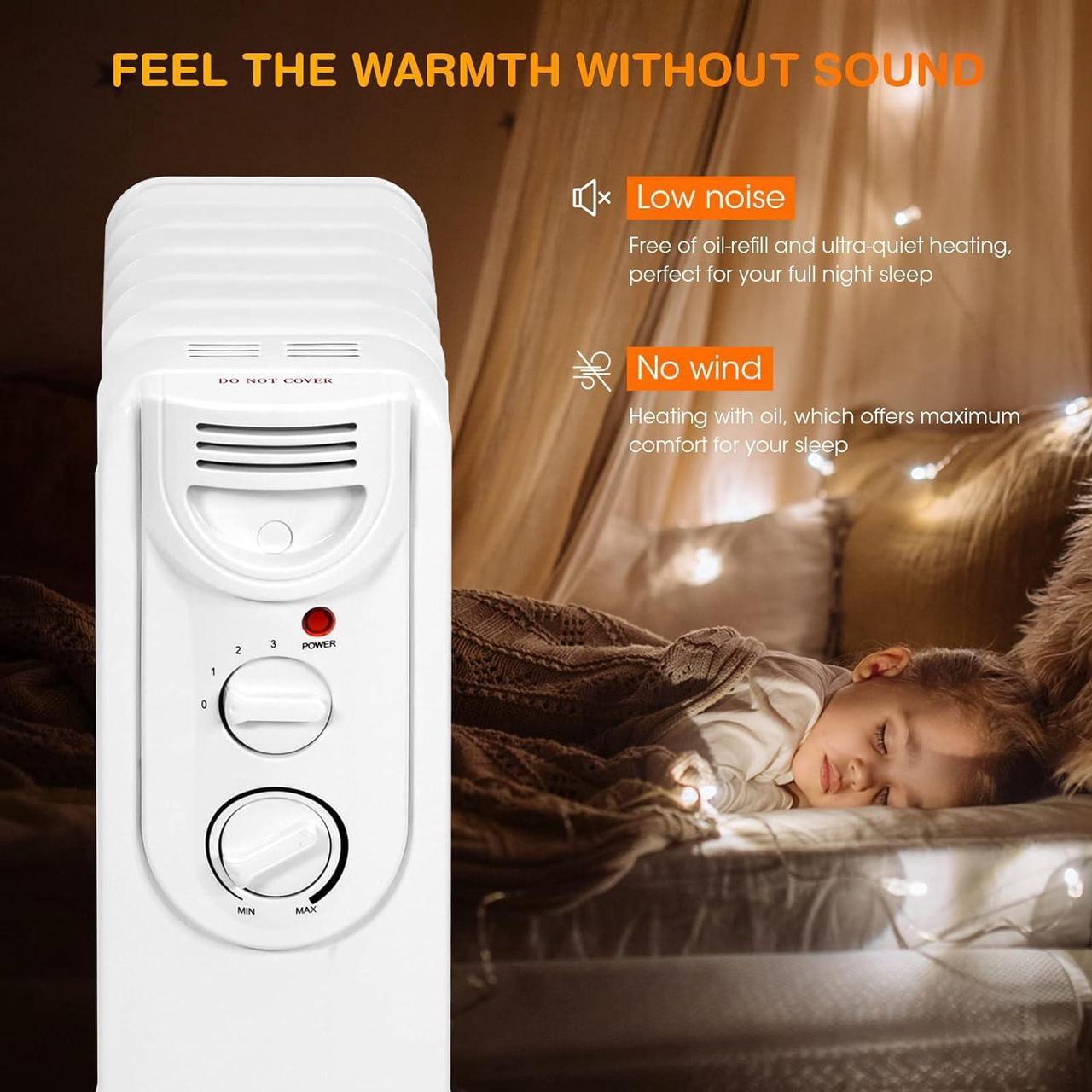Alt view image 4 of 7 - COSTWAY Oil Filled Radiator Heater, 1500W Portable Electric Heater with 3 Heat Settings, Adjustable Thermostat, Overheat & Tip-Over Protection, Small Quiet Space Heater for Indoor Use, Bedroom, Office