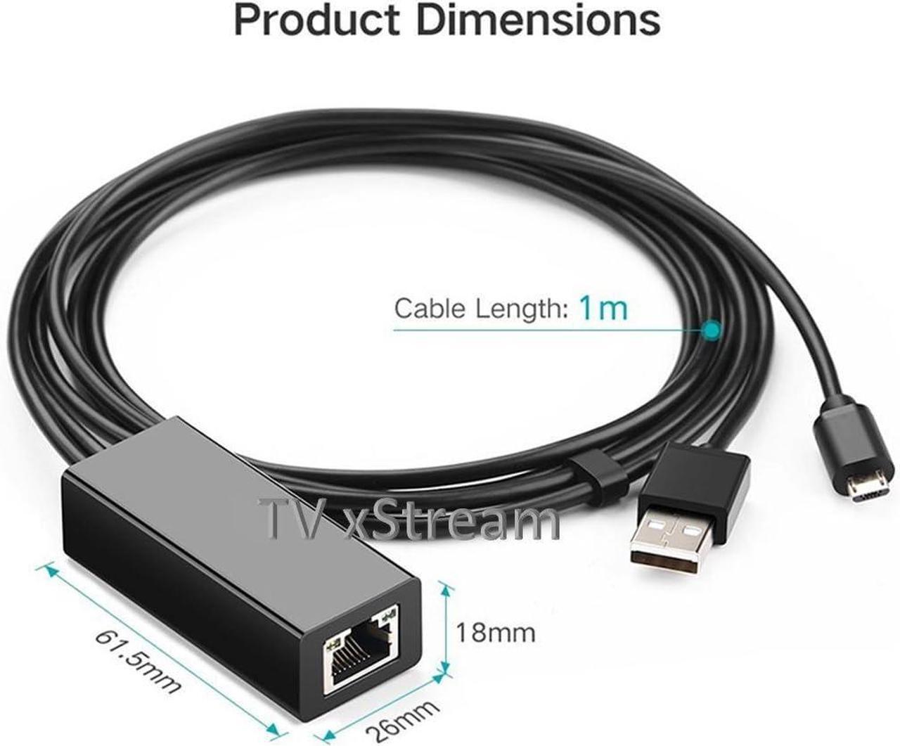 Alt view image 2 of 5 - USB Ethernet Adapter (Black) for Firesticks (Gen 2 and 4K Versions) Chromecast with Micro not Type C Connection, USB to RJ45 Ethernet Adapter USB Power Supply Cable, speeds up to 100Mbps