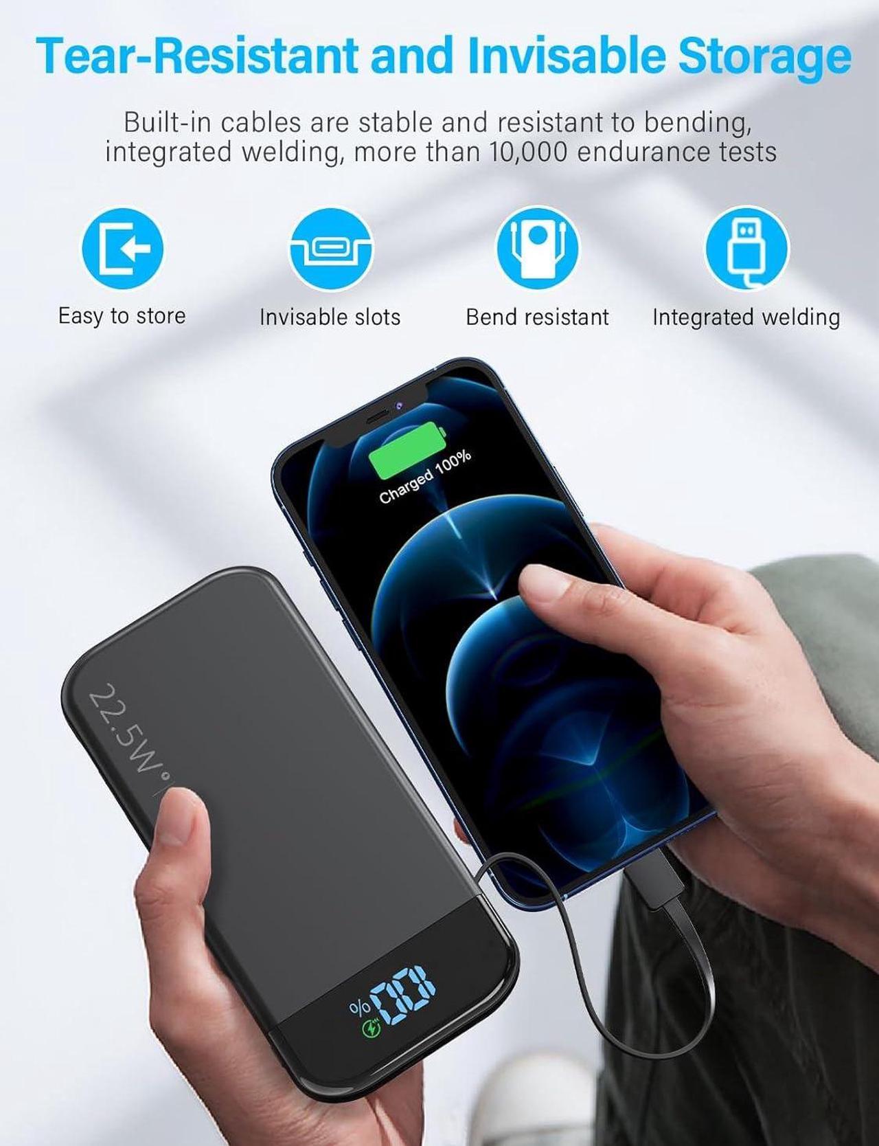 Alt view image 6 of 7 - Portable Charger 32000mAh 22.5W QC 3.0 PD 20W Smart LED Display Fast Charging Built in Cables Power Bank External Battery Pack Charge 5 Devices Compatible with Cellphones (Black)