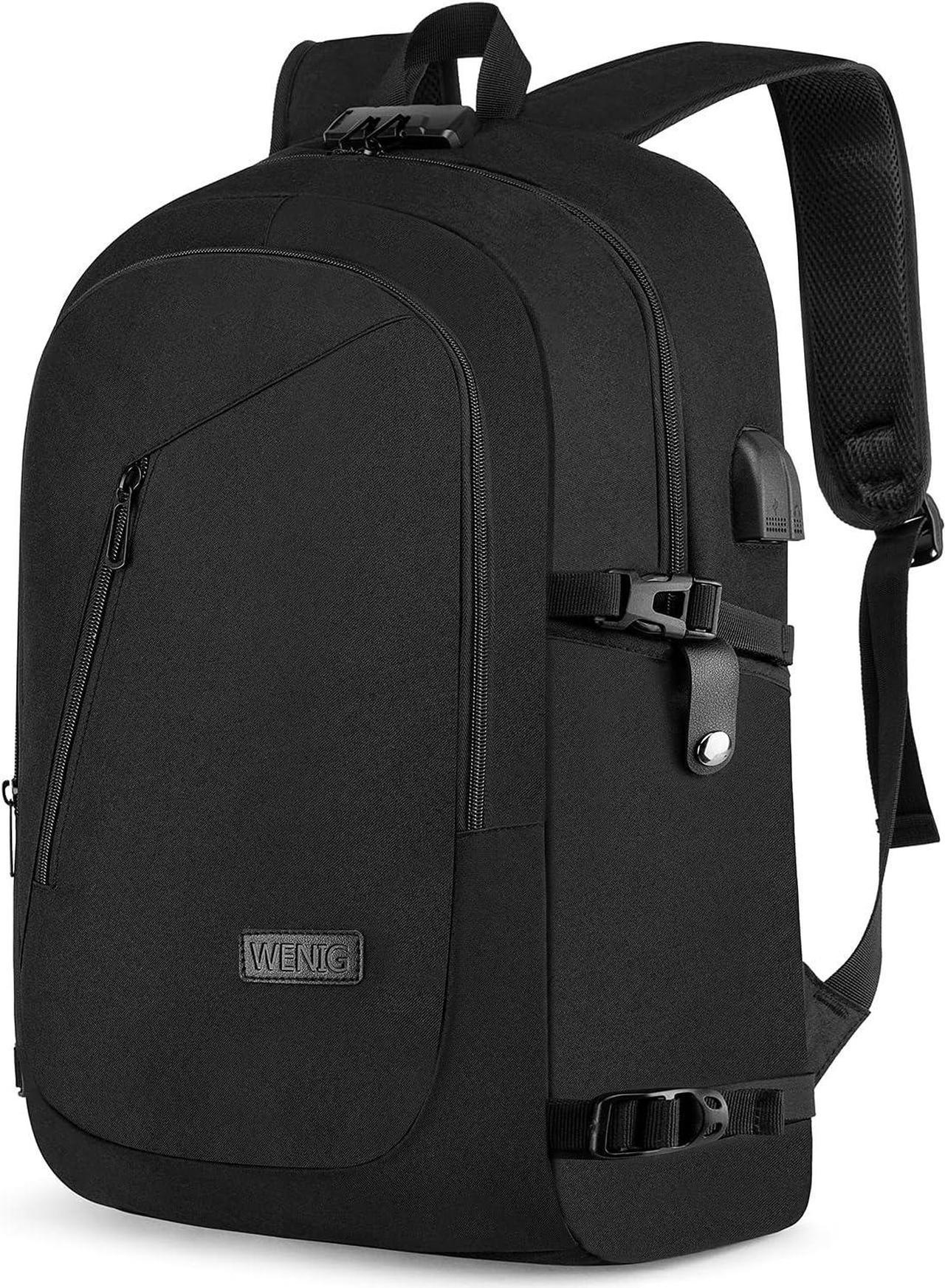 17.3 Inch Laptop Backpack,Large Travel Laptop Bag with USB Charging Port, Anti Theft Water Resistant Business Backpack for Men and Women, Durable Big Capacity Heavy Duty Computer Bag,Black