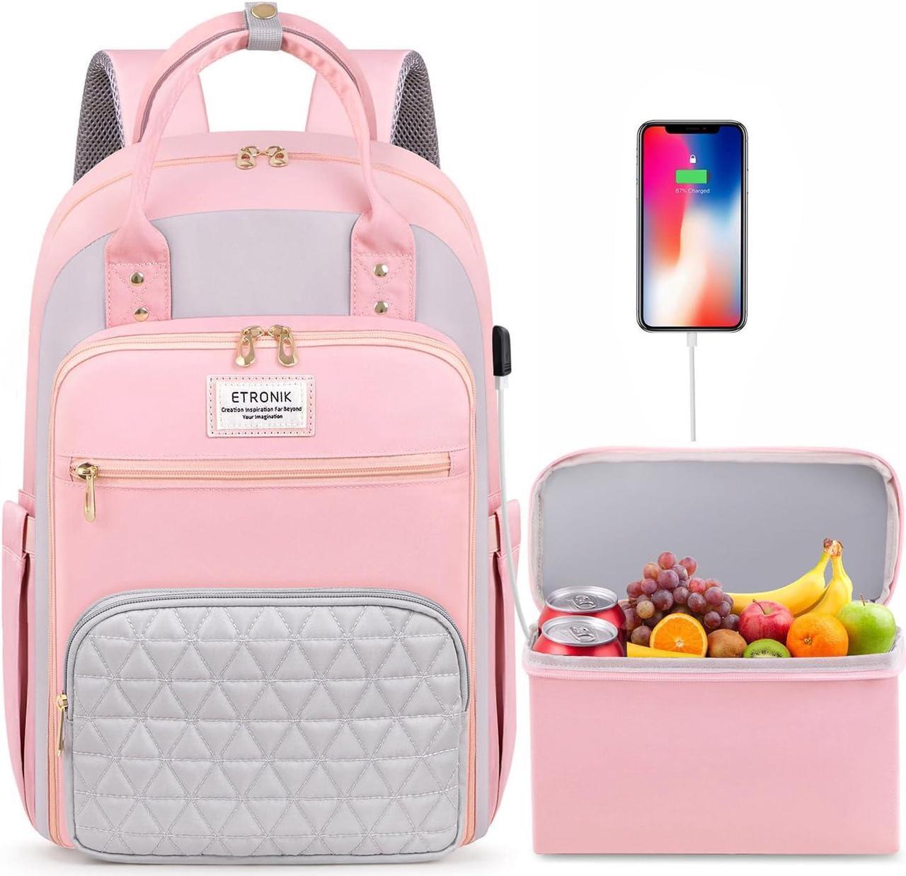 Lunch Backpack for Women,15.6inch Laptop Backpack with USB Charging Port,Work Backpack with Insulated Cooler Lunch Bag,Travel Backpack for Women Nurse Gift