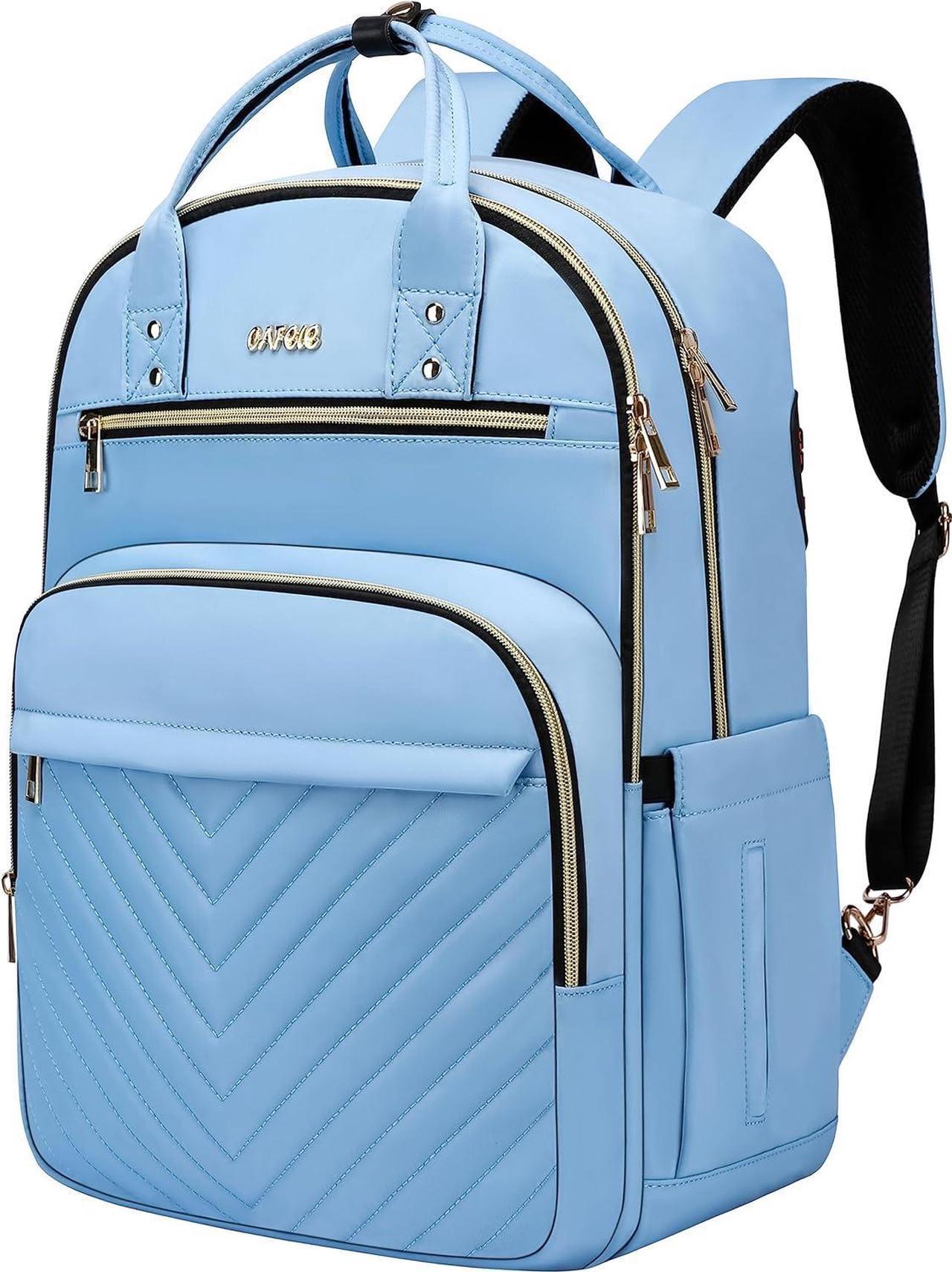 Laptop Backpack for Women Men, Water Resistant Travel Work Backpacks Purse Stylish College Business Teacher Nurse Computer Bag, Fits 17.3" Laptop Light Blue