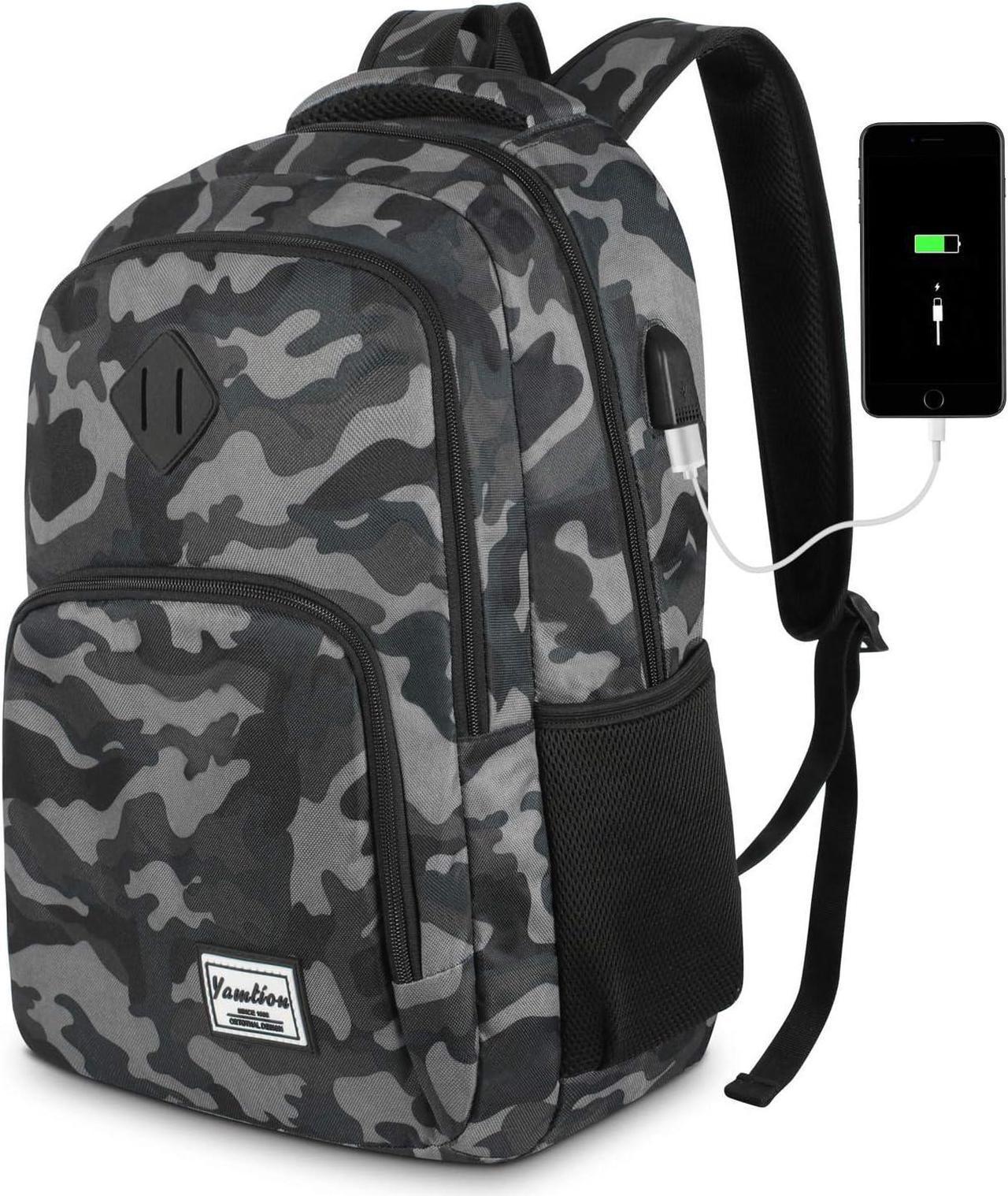 School Backpack for Teen Boys,Girls Bookbag for High School College Backpack with USB,Camouflage Black