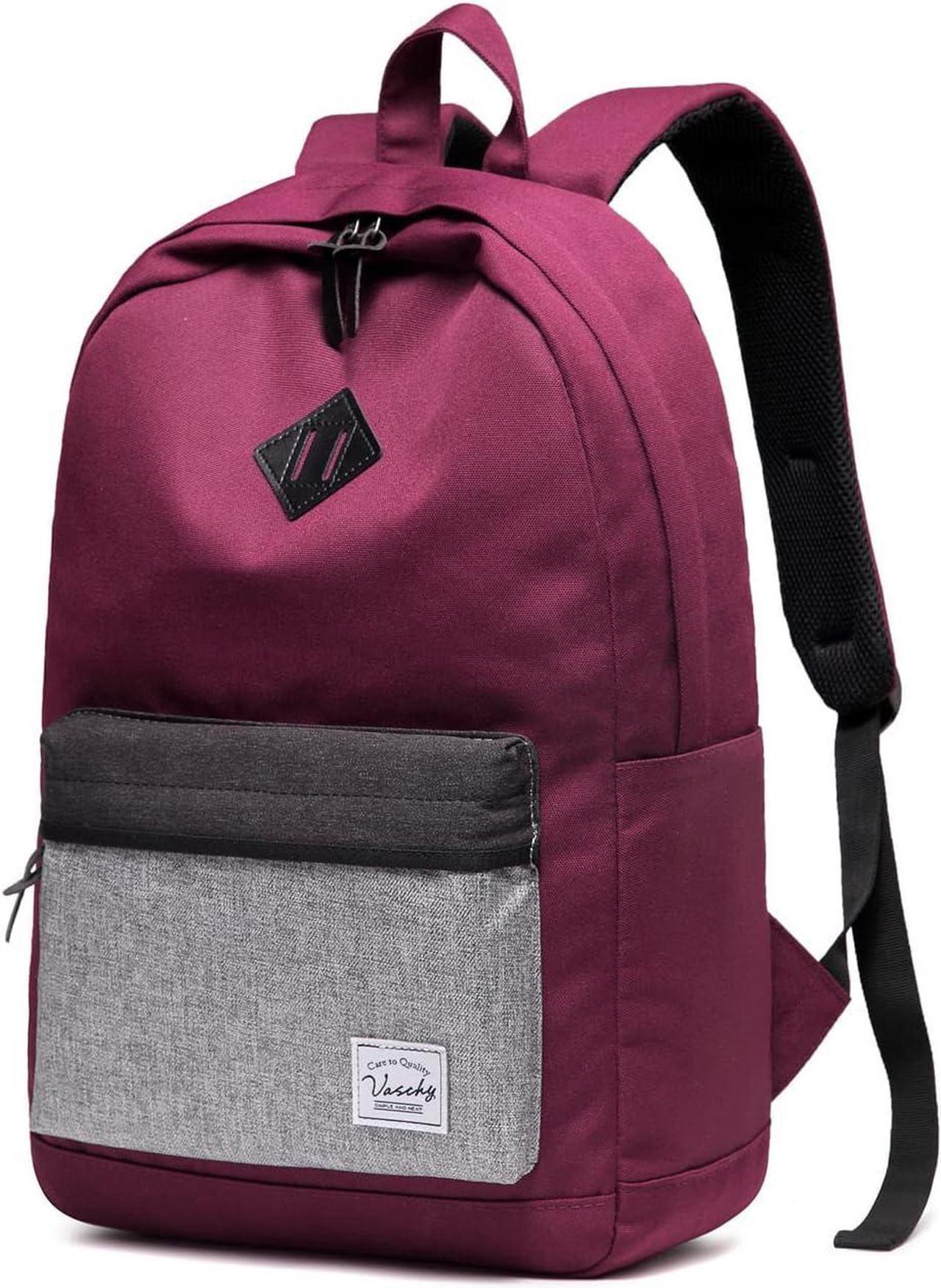 School Backpack for Women,VASCHY Water-Resistant Classic Lightweight Casual Daypack Travel Rucksack Fits 15inch Laptop with Water Bottle Pockets Burgundy