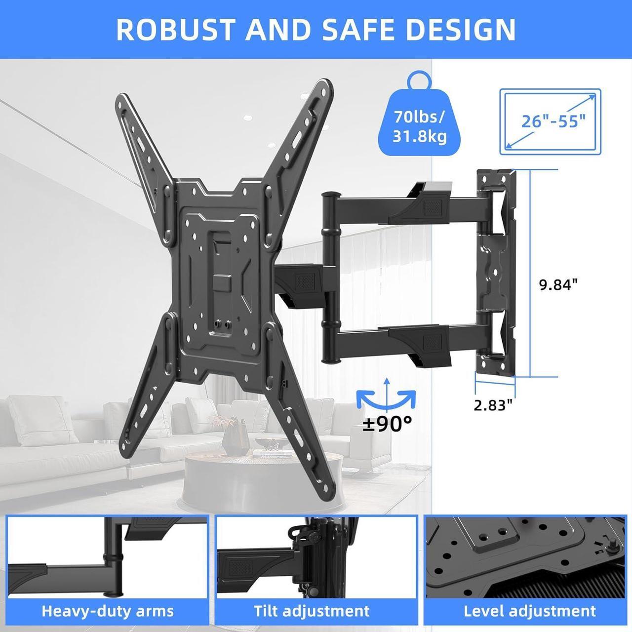 Alt view image 5 of 7 - Full Motion TV Wall Mount for Most 26-55 Inch Flat Curved TVs, Wall Mount TV Bracket with Swivel Articulating Extension Tilt Arm, Support up to 70lbs, Max VESA 400x400mm(MAP3)