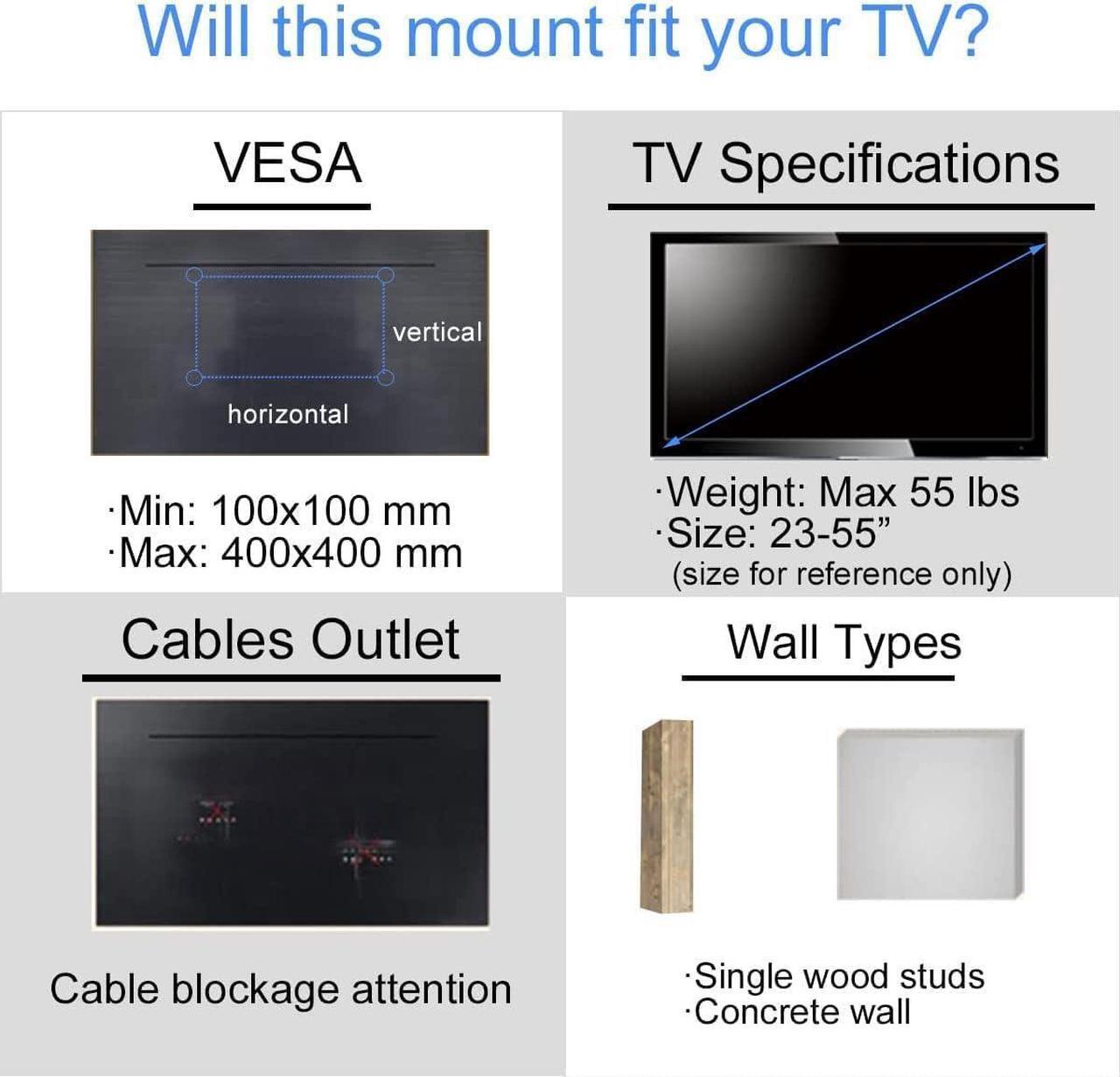 Alt view image 4 of 7 - Fixed TV Wall Mount Bracket for 32-82 Inch LED, LCD, and OLED Flat Screen TVs - Fits 16- 24 Wood Studs, Fixed TV Mount with VESA 600 x 400mm Holds up to 132 lbs, PSLLK1