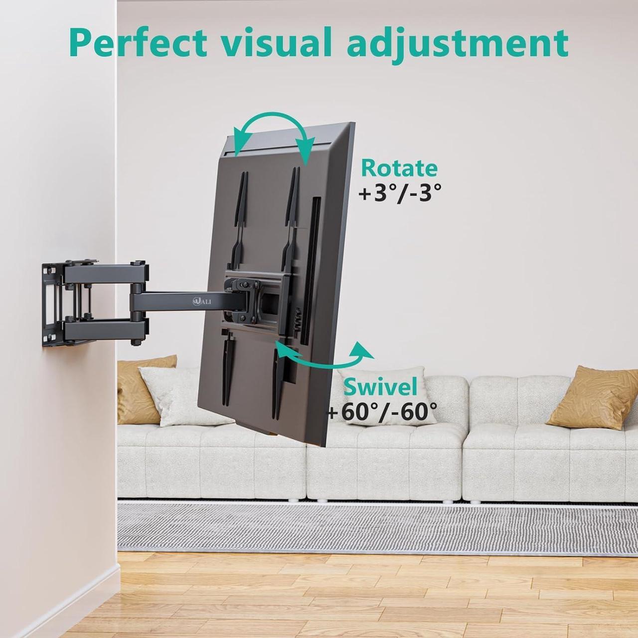 Alt view image 2 of 7 - WALI Full Motion TV Wall Mount for Most 32-70 inch Flat Curved TV, Swivel Extension Tilting Leveling TV Mount Bracket Max Mounting Holes 400x400mm, Holds up to 88 lbs & 12/16" Wood Studs