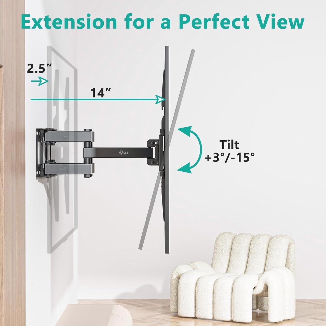 Alt view image 3 of 7 - WALI Full Motion TV Wall Mount for Most 32-70 inch Flat Curved TV, Swivel Extension Tilting Leveling TV Mount Bracket Max Mounting Holes 400x400mm, Holds up to 88 lbs & 12/16" Wood Studs
