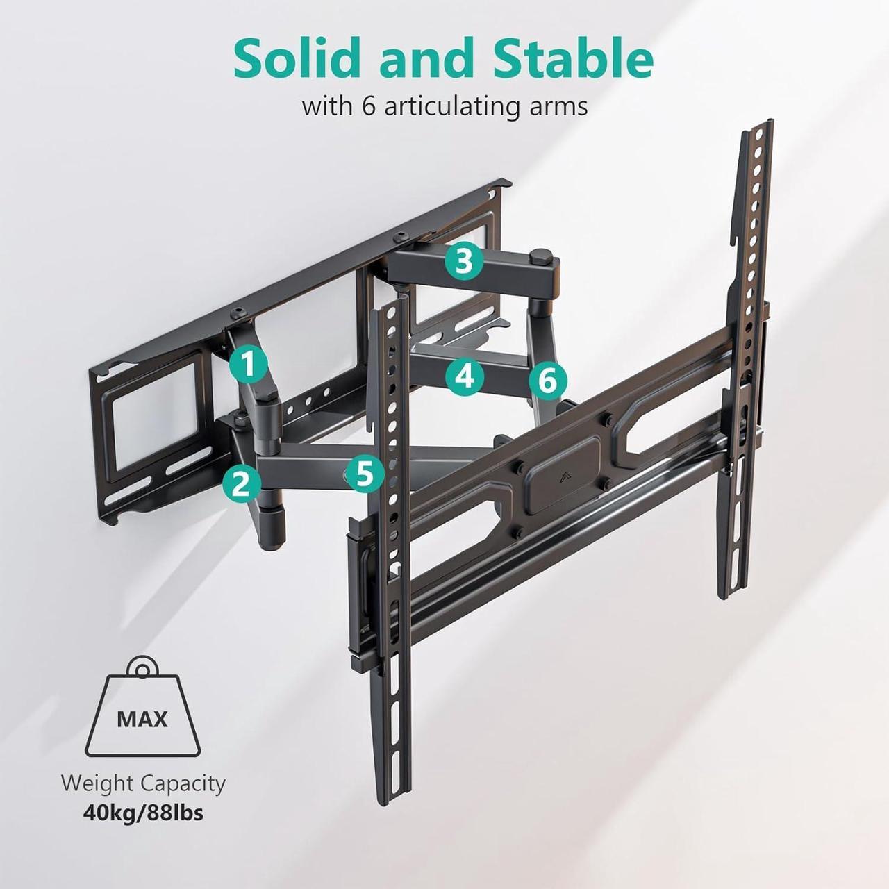 Alt view image 4 of 7 - WALI Full Motion TV Wall Mount for Most 32-70 inch Flat Curved TV, Swivel Extension Tilting Leveling TV Mount Bracket Max Mounting Holes 400x400mm, Holds up to 88 lbs & 12/16" Wood Studs