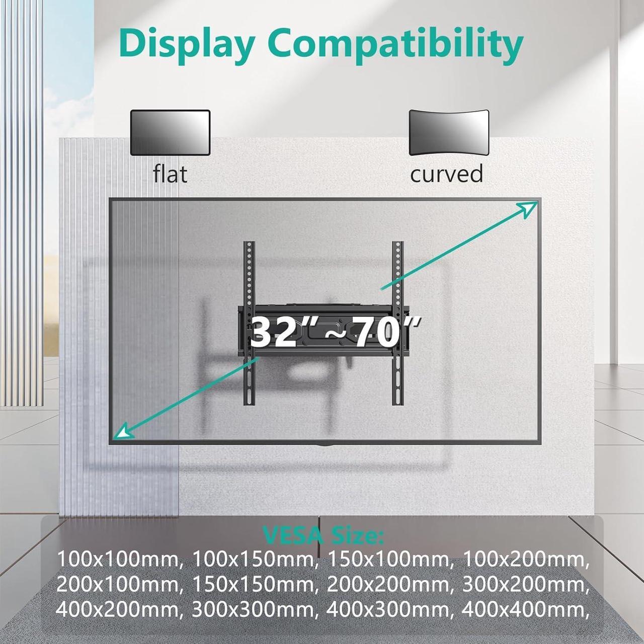 Alt view image 5 of 7 - WALI Full Motion TV Wall Mount for Most 32-70 inch Flat Curved TV, Swivel Extension Tilting Leveling TV Mount Bracket Max Mounting Holes 400x400mm, Holds up to 88 lbs & 12/16" Wood Studs