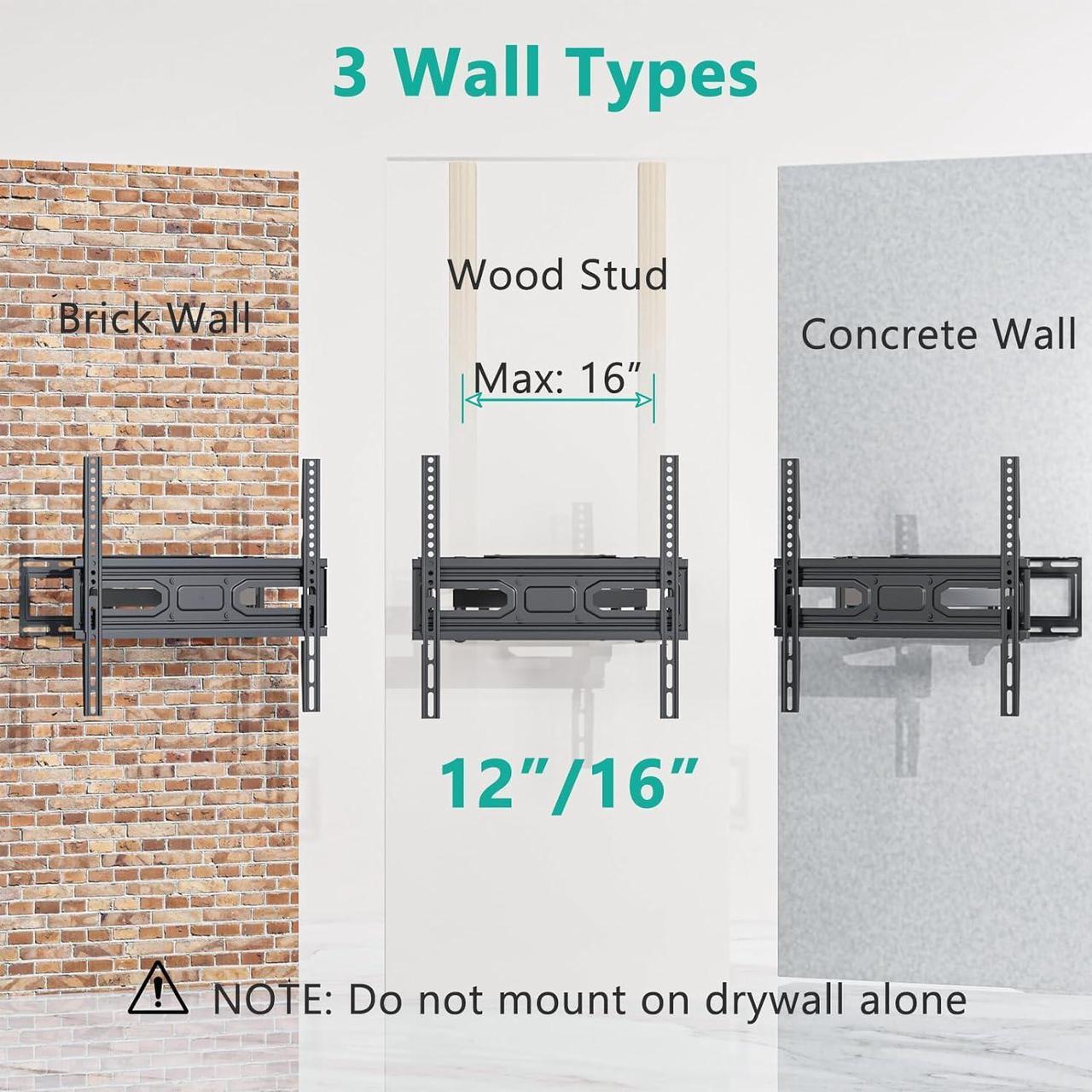 Alt view image 6 of 7 - WALI Full Motion TV Wall Mount for Most 32-70 inch Flat Curved TV, Swivel Extension Tilting Leveling TV Mount Bracket Max Mounting Holes 400x400mm, Holds up to 88 lbs & 12/16" Wood Studs