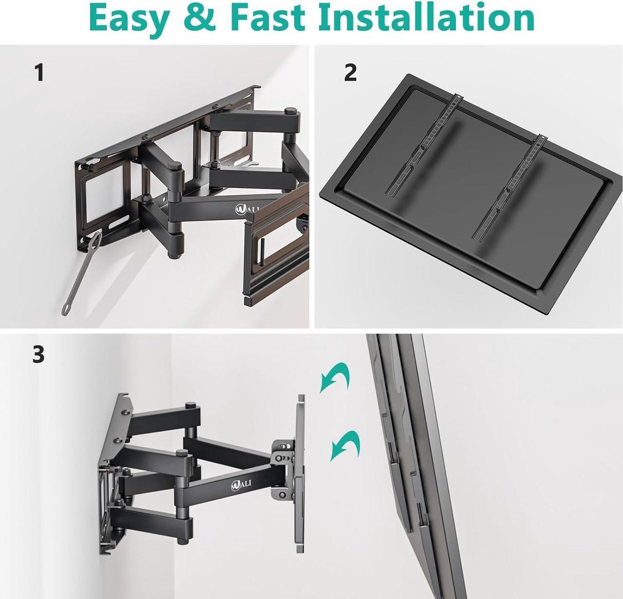 Alt view image 7 of 7 - WALI Full Motion TV Wall Mount for Most 32-70 inch Flat Curved TV, Swivel Extension Tilting Leveling TV Mount Bracket Max Mounting Holes 400x400mm, Holds up to 88 lbs & 12/16" Wood Studs