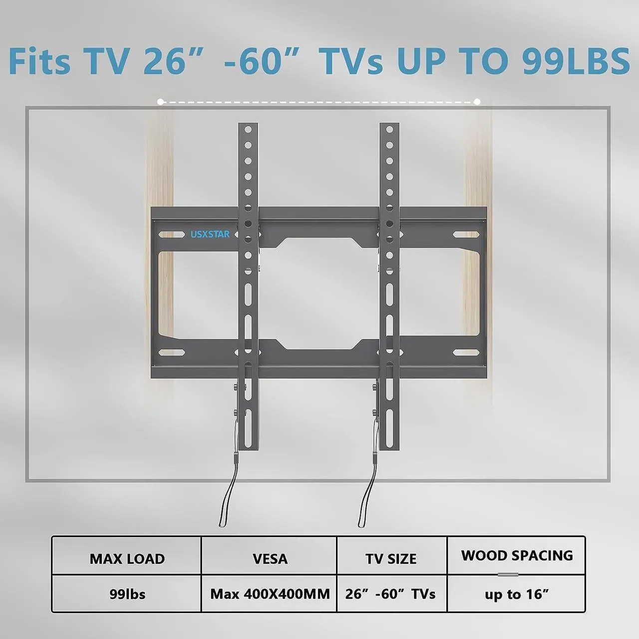 Alt view image 4 of 7 - Fixed TV Wall Mount for Most 26-60 Inch TVs, Low Profile TV Mount with Quick Release Lock, Ultra Slim Wall Mount TV Bracket, Max VESA 400x400mm, Holds up to 99 lbs, up to 16Wood Studs