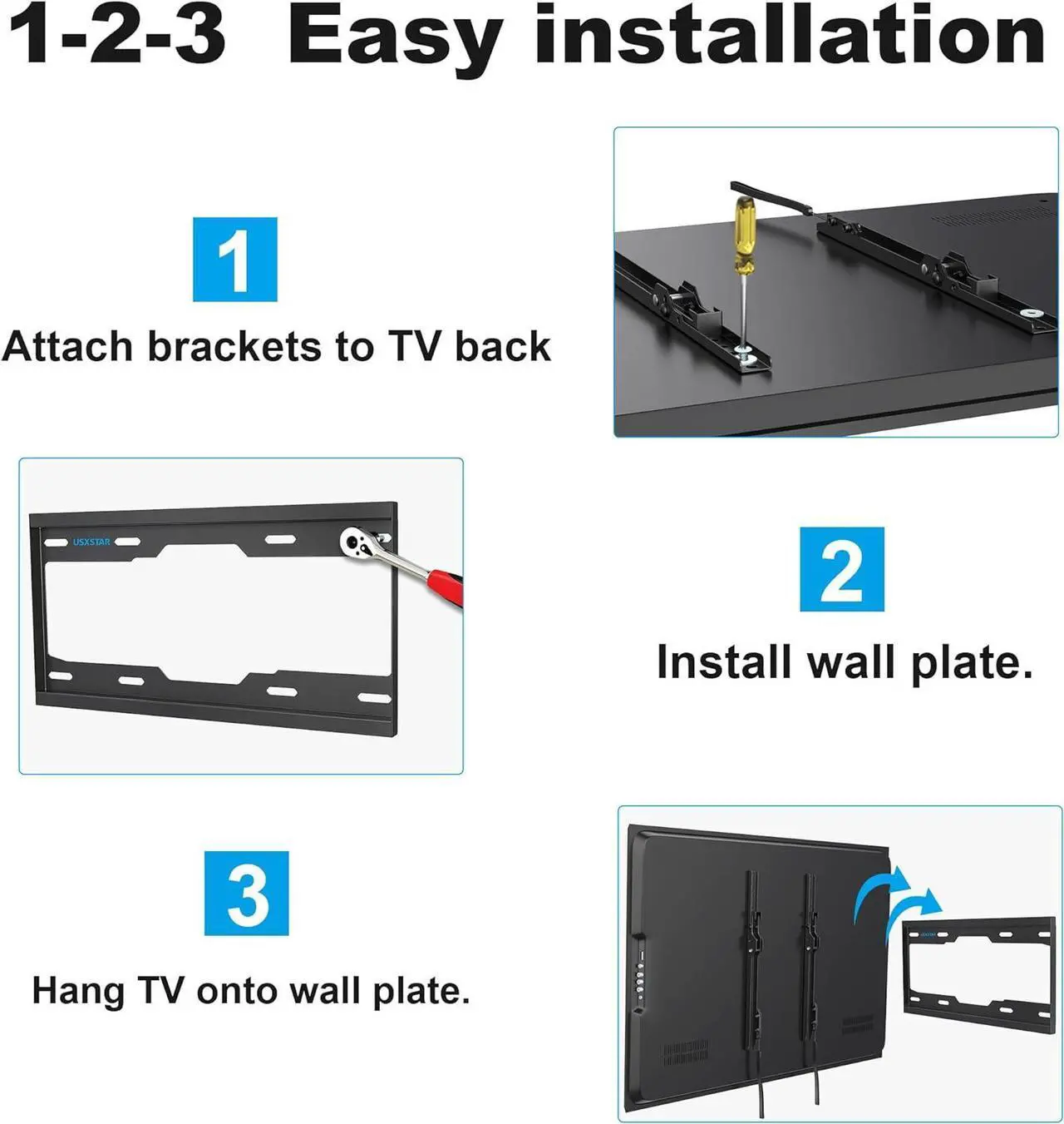 Alt view image 6 of 7 - Fixed TV Wall Mount for Most 26-60 Inch TVs, Low Profile TV Mount with Quick Release Lock, Ultra Slim Wall Mount TV Bracket, Max VESA 400x400mm, Holds up to 99 lbs, up to 16Wood Studs