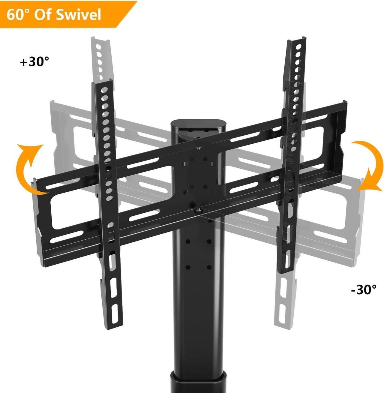 Alt view image 6 of 7 - 5Rcom Floor TV Stand with Mount, Height Adjustable TV Floor Stand with Swivel Mount for 27-70 inch Flat or Curved Screens TVs, Sturdy Tempered Glass Base with 3 Large Shelves for Bedroom, Black