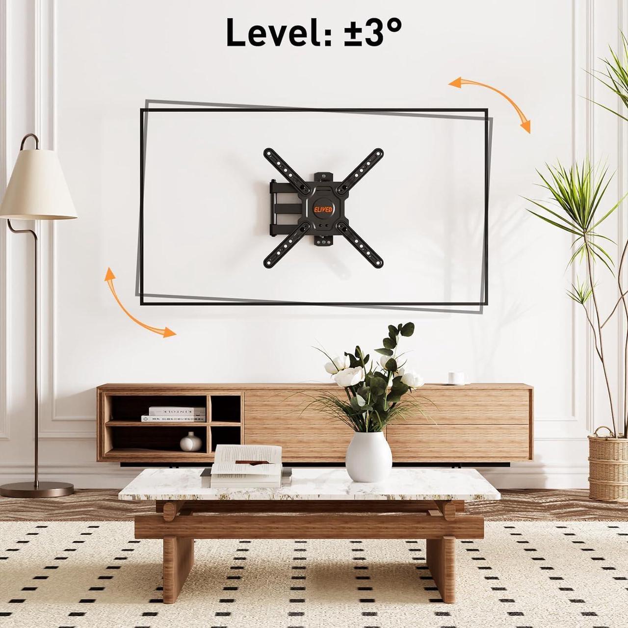 Alt view image 5 of 7 - ELIVED TV Wall Mount for Most 22-50 Inch TVs, Articulating Arms Swivel and Tilt Full Motion TV Mount, Wall Mount TV Brackets Max VESA 300x300, Single Stud Perfect Center Design, Holds Up to 55 lbs.