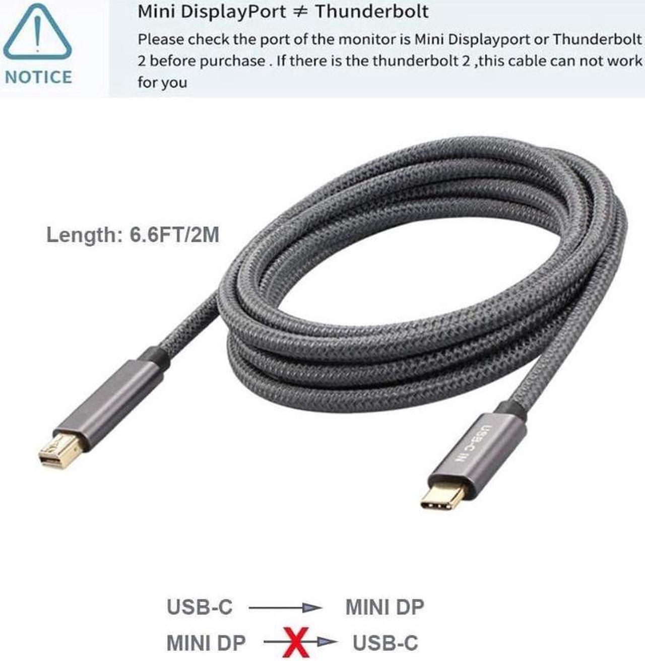 Alt view image 2 of 6 - USB C to Mini DisplayPort Cable, Type C to Mini DP Adapter 4K 6.6Ft Cord Thunderbolt 3 Compatible with MacBook Pro 2018 iPad Pro iMac 2019,Surface Book 2,Galaxy S10/S9 and More