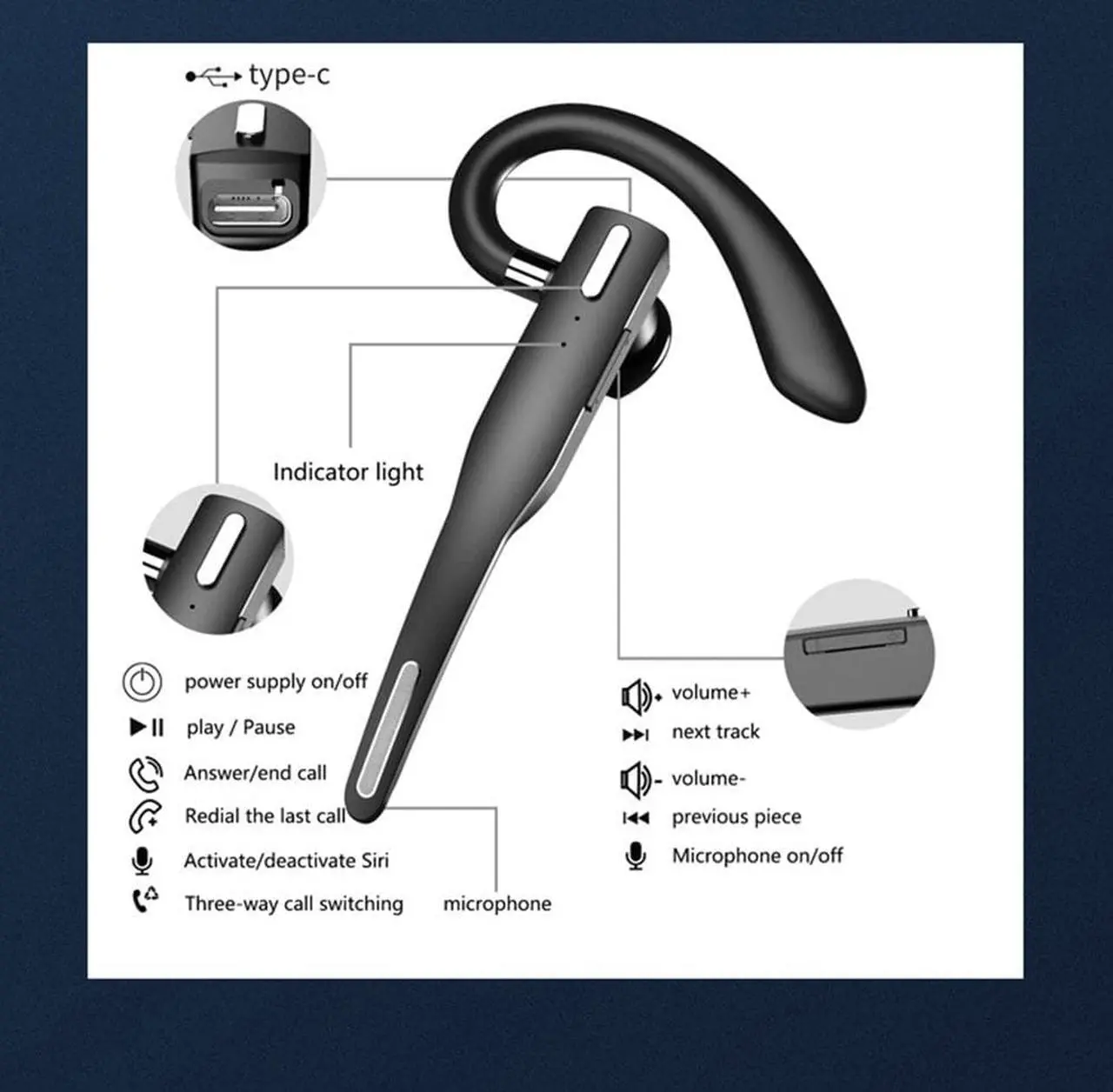 Alt view image 2 of 7 - 1PCS Bluetooth Headset, Wireless Bluetooth Earpiece with 500mAh Charging Case 72 Hours Talking Time Built-in Microphone for IOS Android Cell Phone