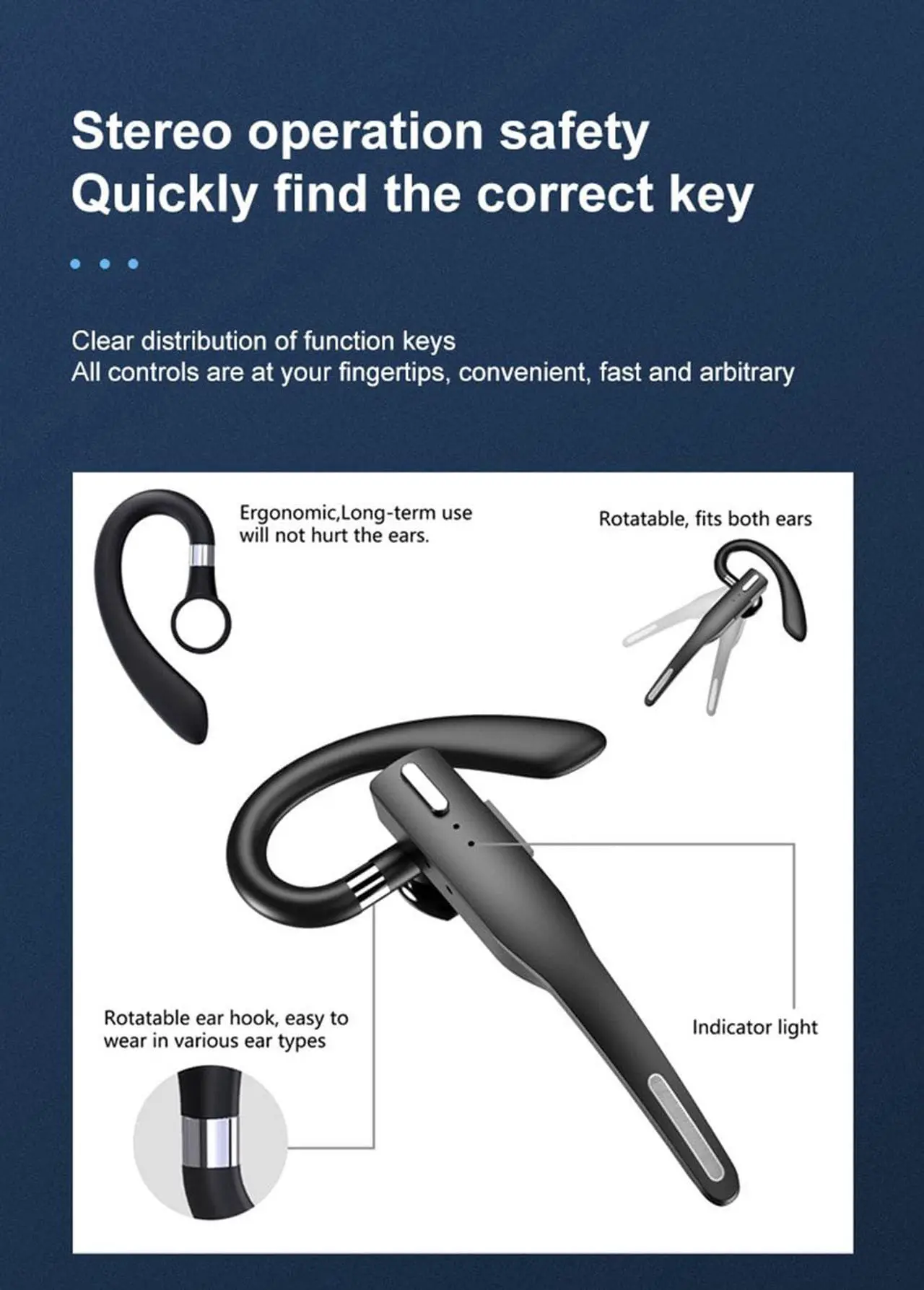 Alt view image 3 of 7 - 1PCS Bluetooth Headset, Wireless Bluetooth Earpiece with 500mAh Charging Case 72 Hours Talking Time Built-in Microphone for IOS Android Cell Phone