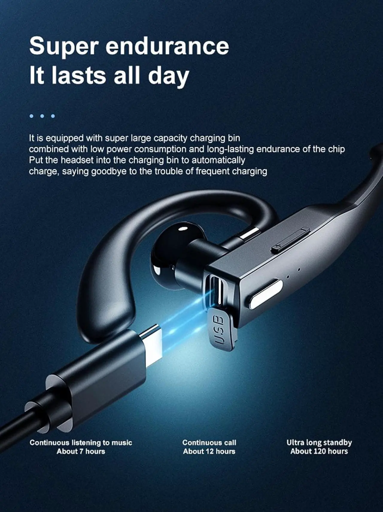 Alt view image 6 of 7 - 1PCS Bluetooth Headset, Wireless Bluetooth Earpiece with 500mAh Charging Case 72 Hours Talking Time Built-in Microphone for IOS Android Cell Phone