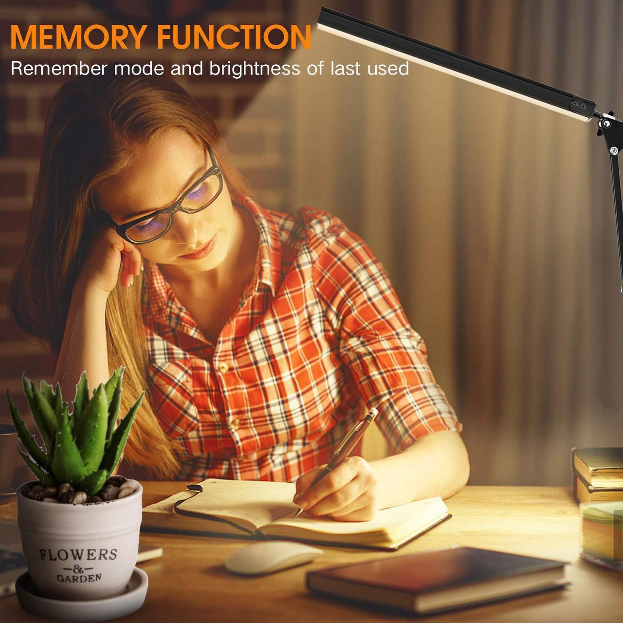 Alt view image 5 of 7 - 1PCS LED Desk Lamp,Adjustable Swing Arm Desk Lamp with Clamp,Dimmable Desk Light Eye-Care Table Light, 3 Color Modes,10-Level Brightness Table Lamp