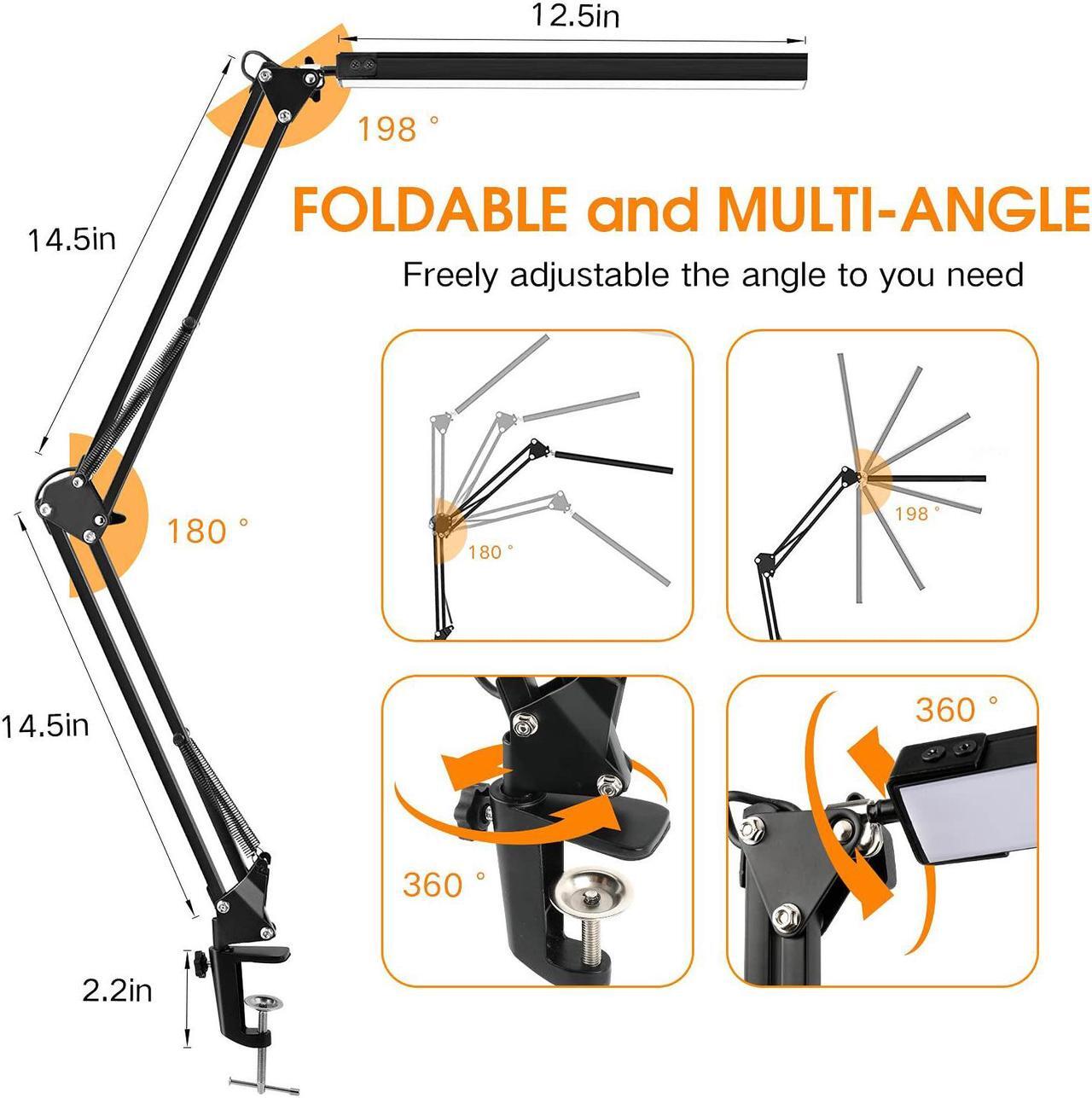 Alt view image 7 of 7 - 1PCS LED Desk Lamp,Adjustable Swing Arm Desk Lamp with Clamp,Dimmable Desk Light Eye-Care Table Light, 3 Color Modes,10-Level Brightness Table Lamp