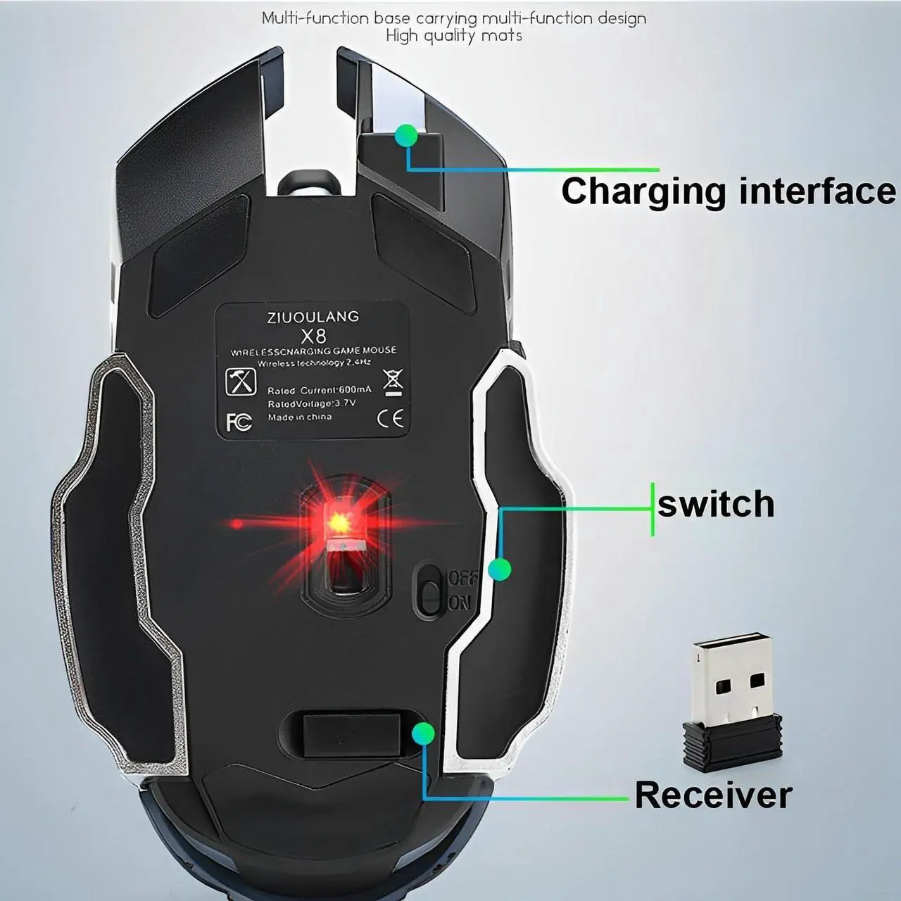 Alt view image 3 of 7 - Rechargeable Wireless Gaming Mouse, 2.4G LED Optical Silent Wireless Computer Mouse with 7 Color Light, 3 Adjustable DPI, Ergonomic Design Silver