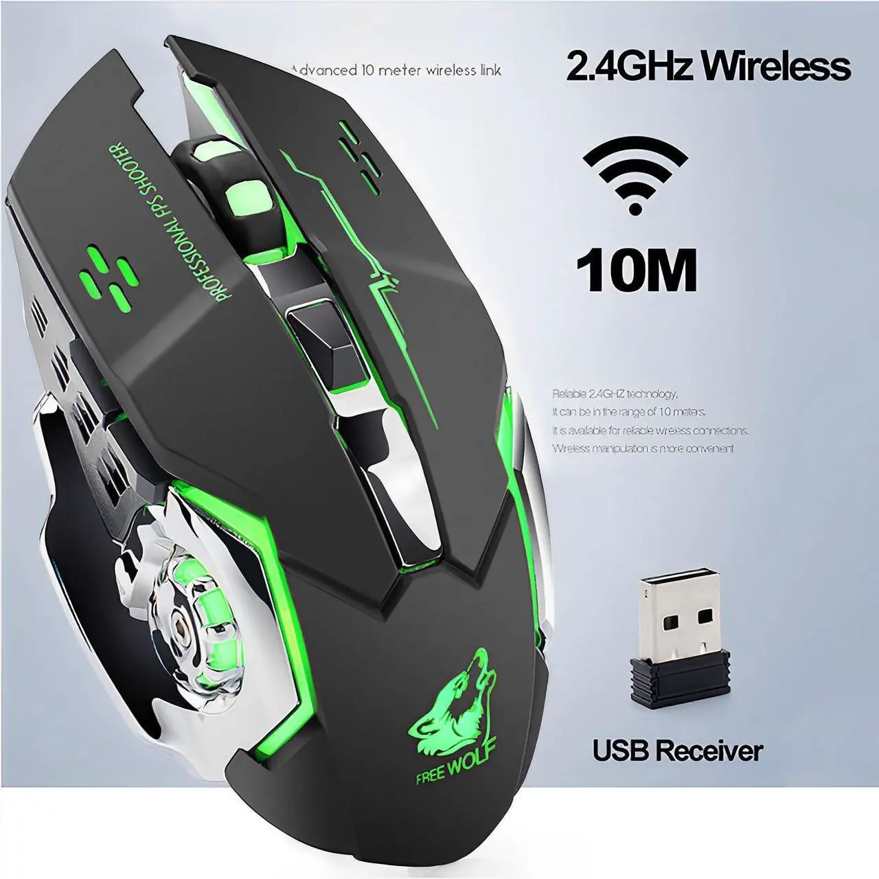 Alt view image 2 of 7 - Rechargeable Wireless Gaming Mouse, 2.4G LED Optical Silent Wireless Computer Mouse with 7 Color Light, 3 Adjustable DPI, Ergonomic Design Silver