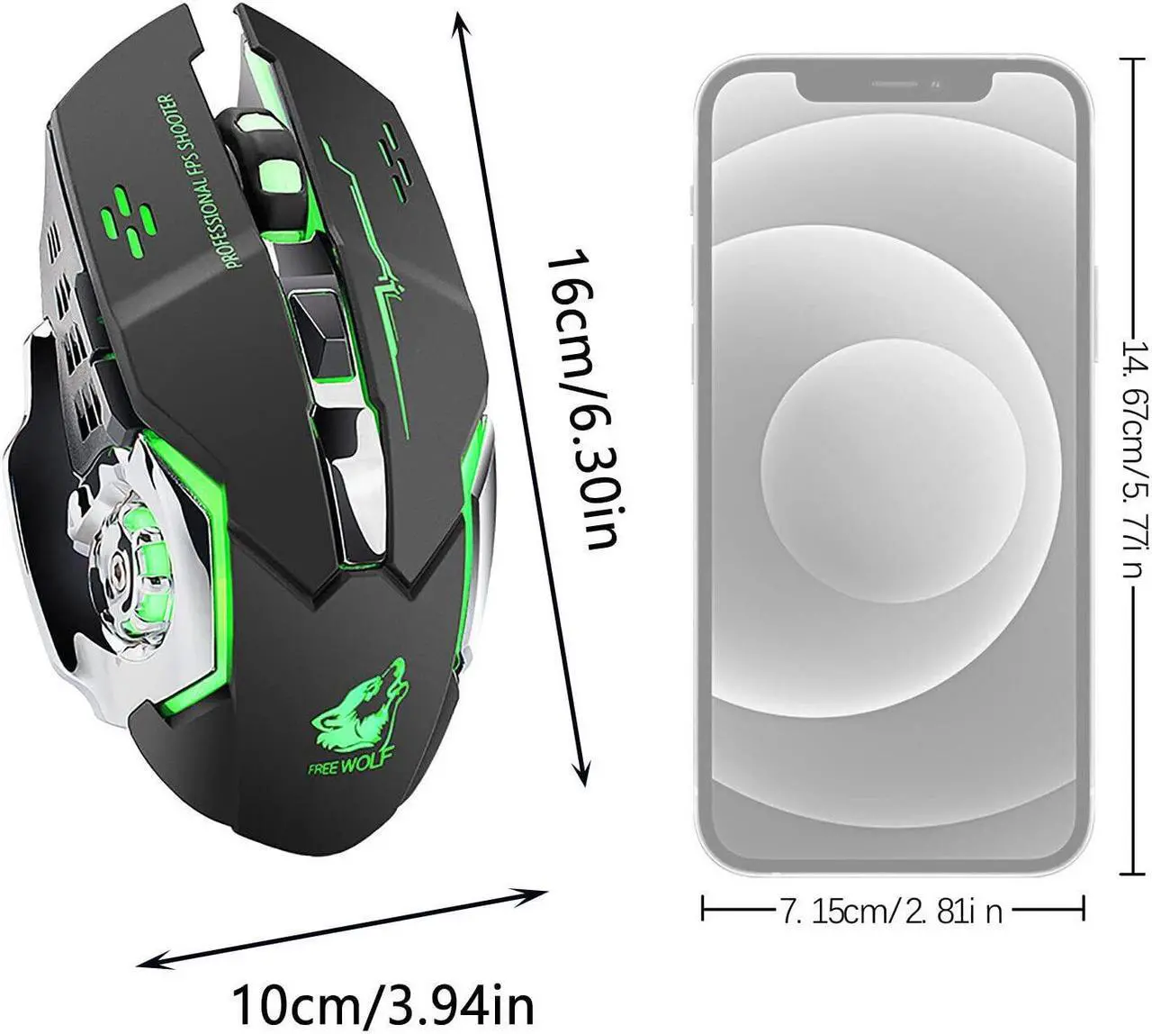 Alt view image 7 of 7 - Rechargeable Wireless Gaming Mouse, 2.4G LED Optical Silent Wireless Computer Mouse with 7 Color Light, 3 Adjustable DPI, Ergonomic Design Silver
