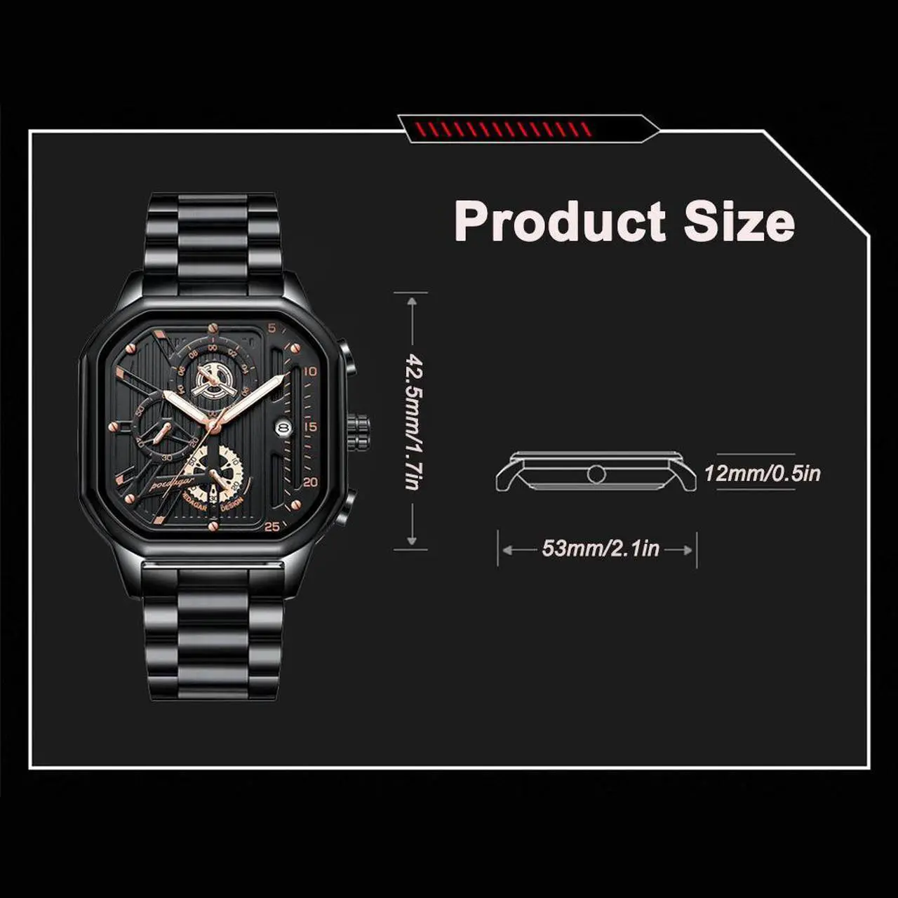 Alt view image 6 of 7 - Men's Fashion Stainless Steel Watches Date Waterproof Chronograph Wristwatches,Stainsteel Steel Band Waterproof Watch Gold Black