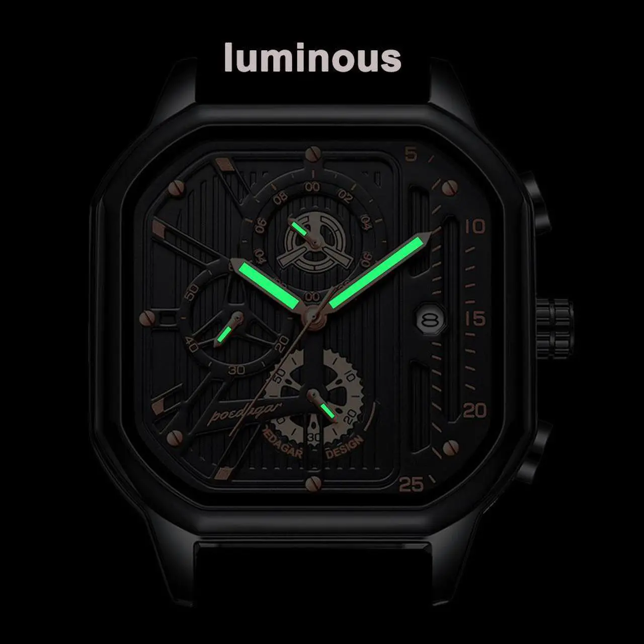 Alt view image 4 of 7 - Men's Fashion Stainless Steel Watches Date Waterproof Chronograph Wristwatches,Stainsteel Steel Band Waterproof Watch Gold Black