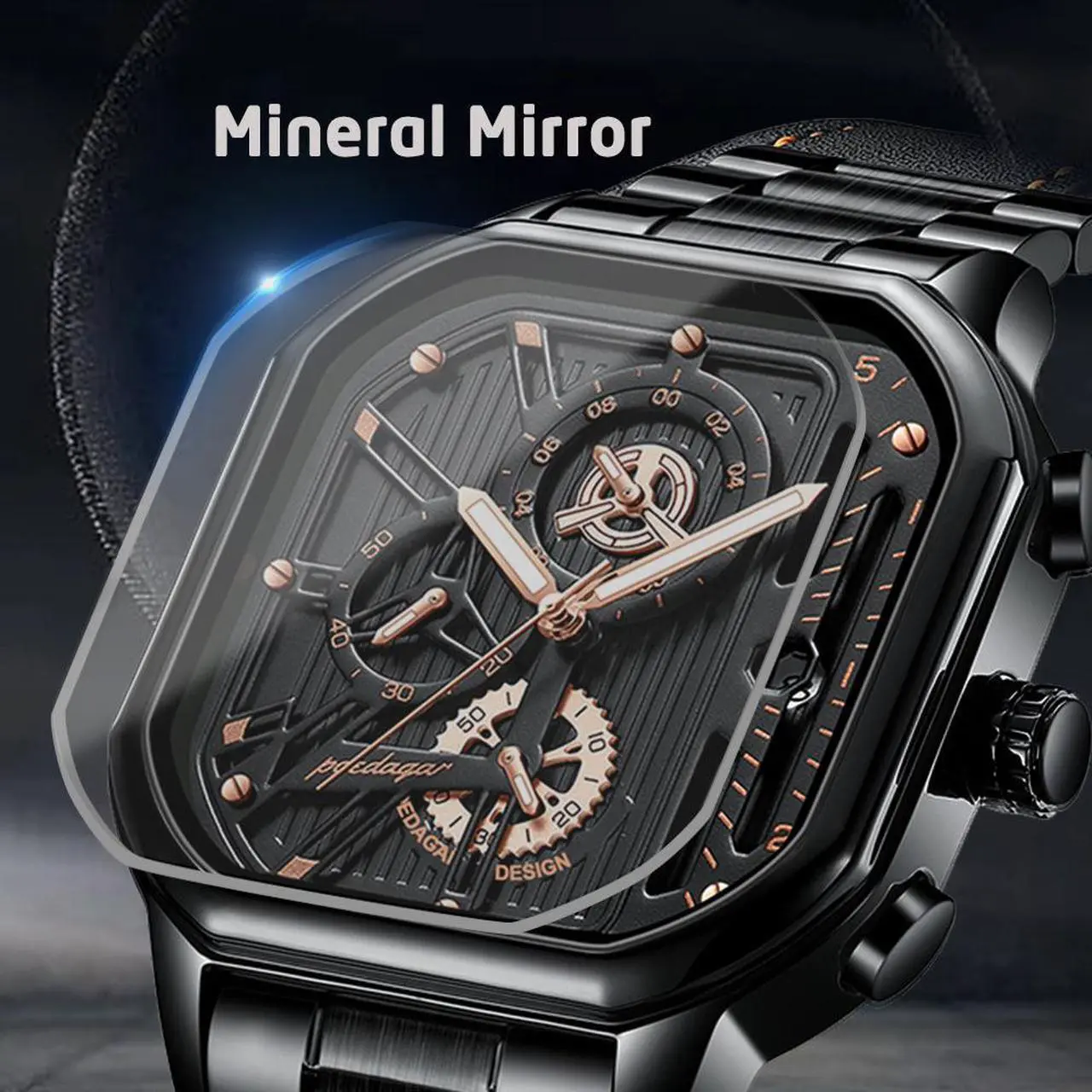 Alt view image 5 of 7 - Men's Fashion Stainless Steel Watches Date Waterproof Chronograph Wristwatches,Stainsteel Steel Band Waterproof Watch Gold Black