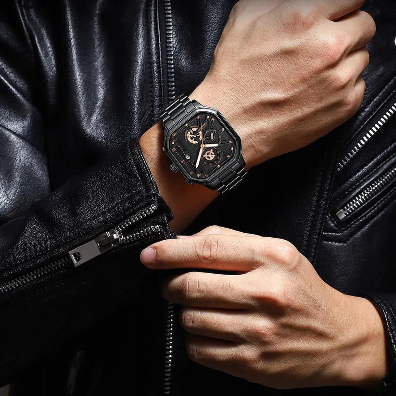 Alt view image 2 of 7 - Men's Fashion Stainless Steel Watches Date Waterproof Chronograph Wristwatches,Stainsteel Steel Band Waterproof Watch Gold Black