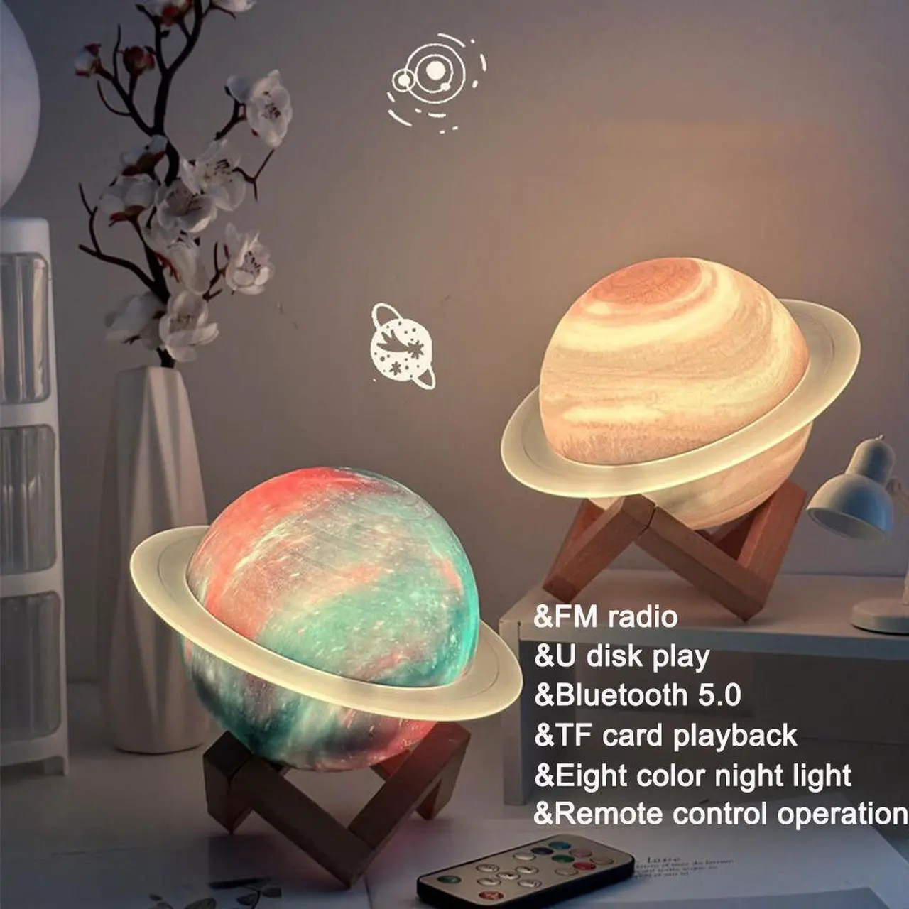 Alt view image 4 of 7 - Saturn Ring Bluetooth Speaker,RGB Colorful Change Bluetooth Speaker with Dynamic LED Lights,Cute Look Gift for Kids Blue
