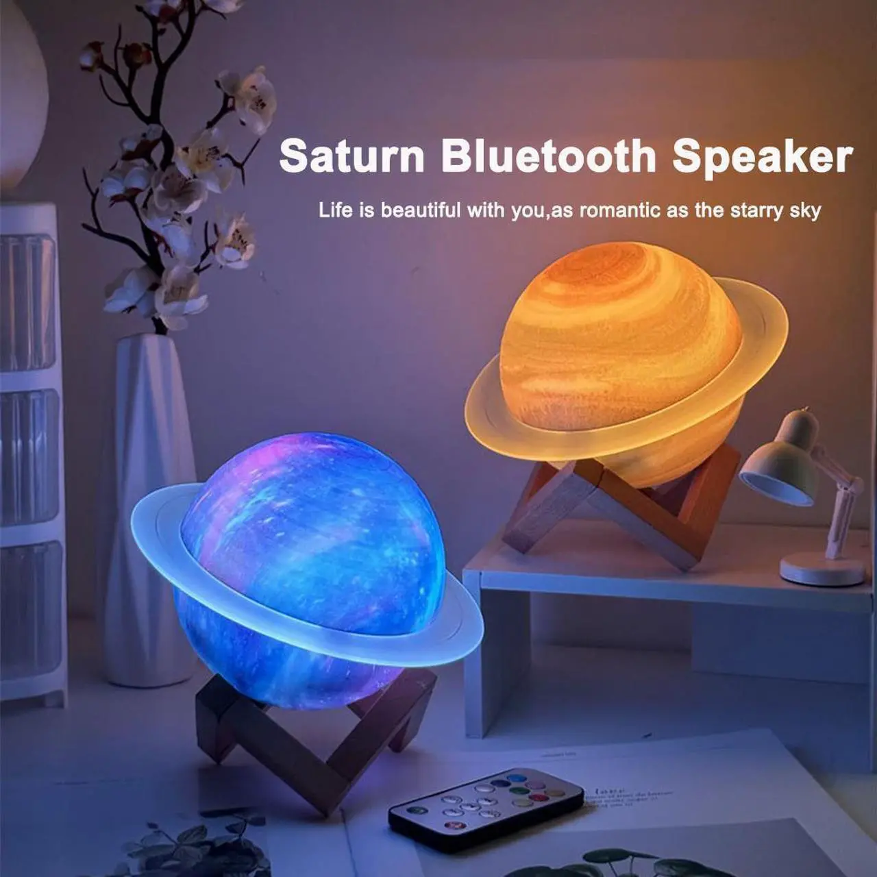 Alt view image 2 of 7 - Saturn Ring Bluetooth Speaker,RGB Colorful Change Bluetooth Speaker with Dynamic LED Lights,Cute Look Gift for Kids Blue