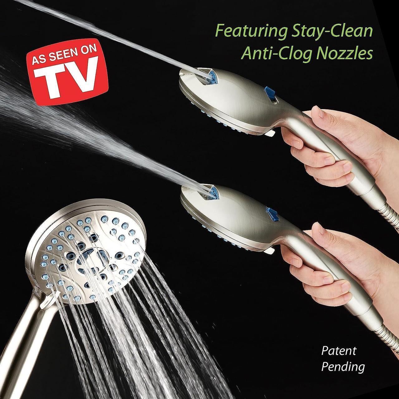 Alt view image 3 of 7 - Hotel Spa AquaCare As-Seen-On-TV High Pressure 48-setting Rain & Handheld 3-way Shower Head Combo - Anti-clog Nozzles/Tub, Tile & Pet Power Wash/Extra Long 6 ft. Hose/Satin Nickel Finish