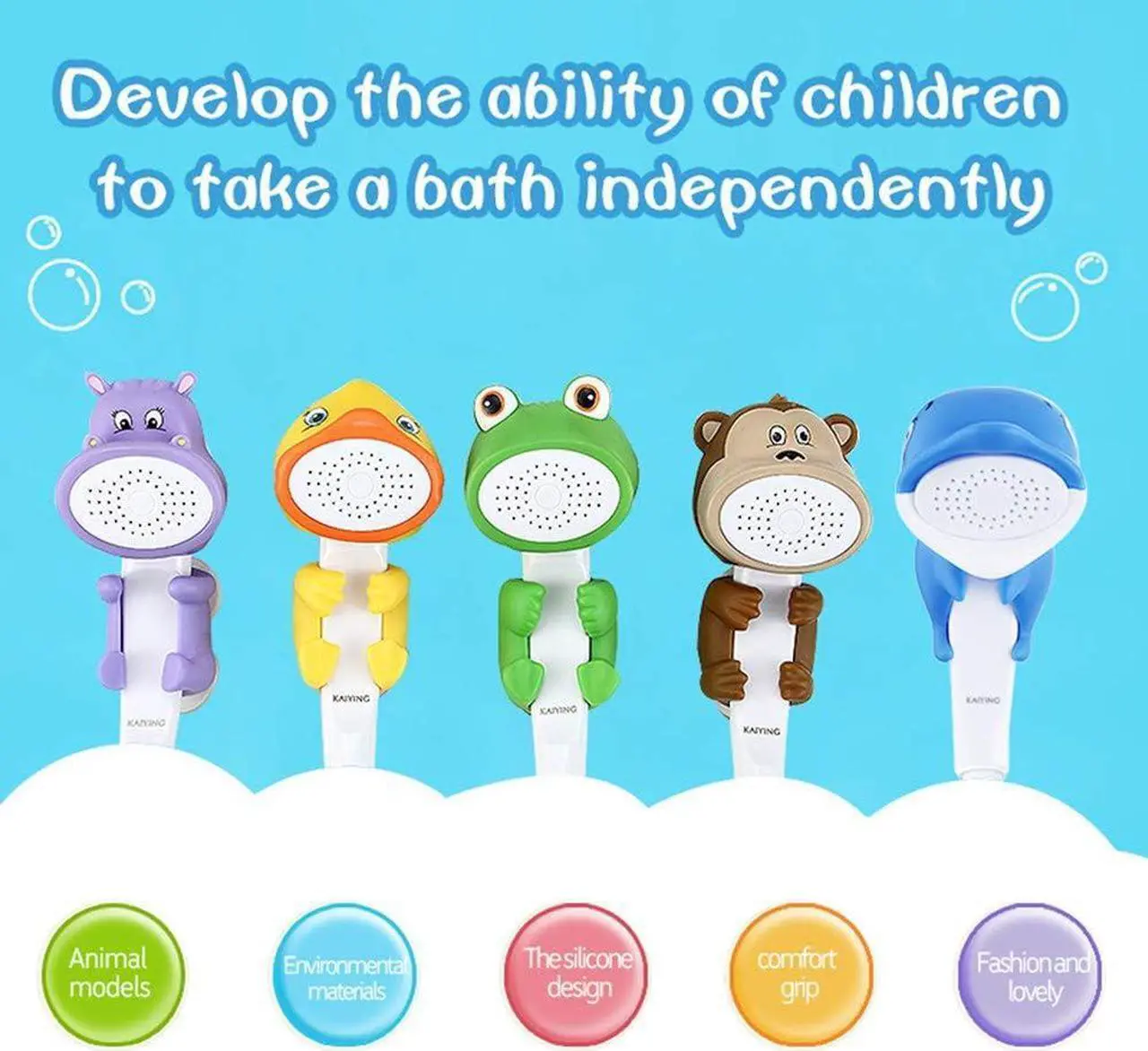 Alt view image 3 of 5 - KAIYING Children's Handheld Shower Head,Cartoon Water Flow Spray Shower Head Baby Kids Toddler Bath Bathing Accessories (I :Showerhead(Duckie)+Hose+Diverter)